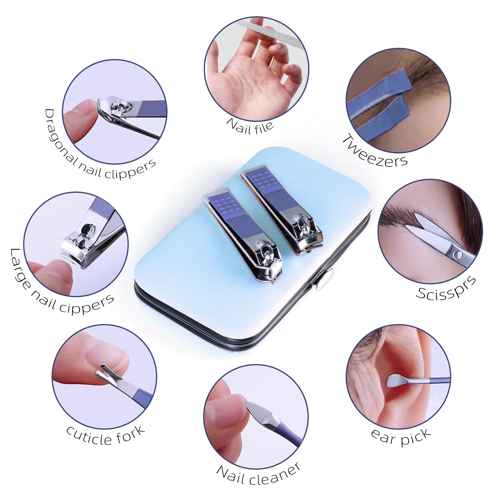 RedFlow - Juego de cortaúñas 8 en 1, cortaúñas de manos y pies, herramientas de manicura, herramientas de pedicura, adecuado para kit de manicura de viaje, kit de juego de uñas con todo lo profesional