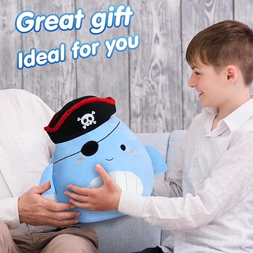 Miniatura 3 de CozyWorld Almohada de peluche de ballena pirata de 14" de animales de peluche originales, peluche lindo y suave para niños y niñas