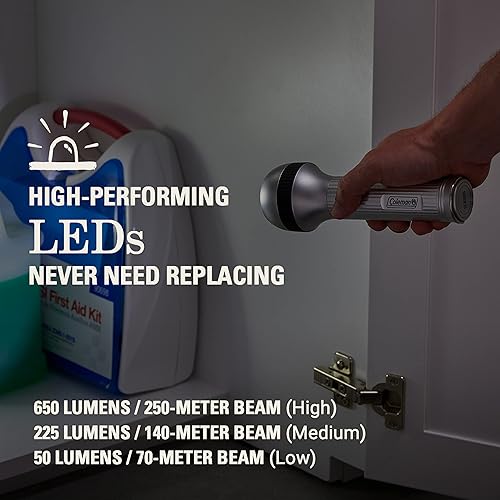 Miniatura 2 de Coleman Linterna LED clásica, linterna duradera y ligera con asa de transporte que brilla hasta 650 lúmenes, linterna a pilas para camping,