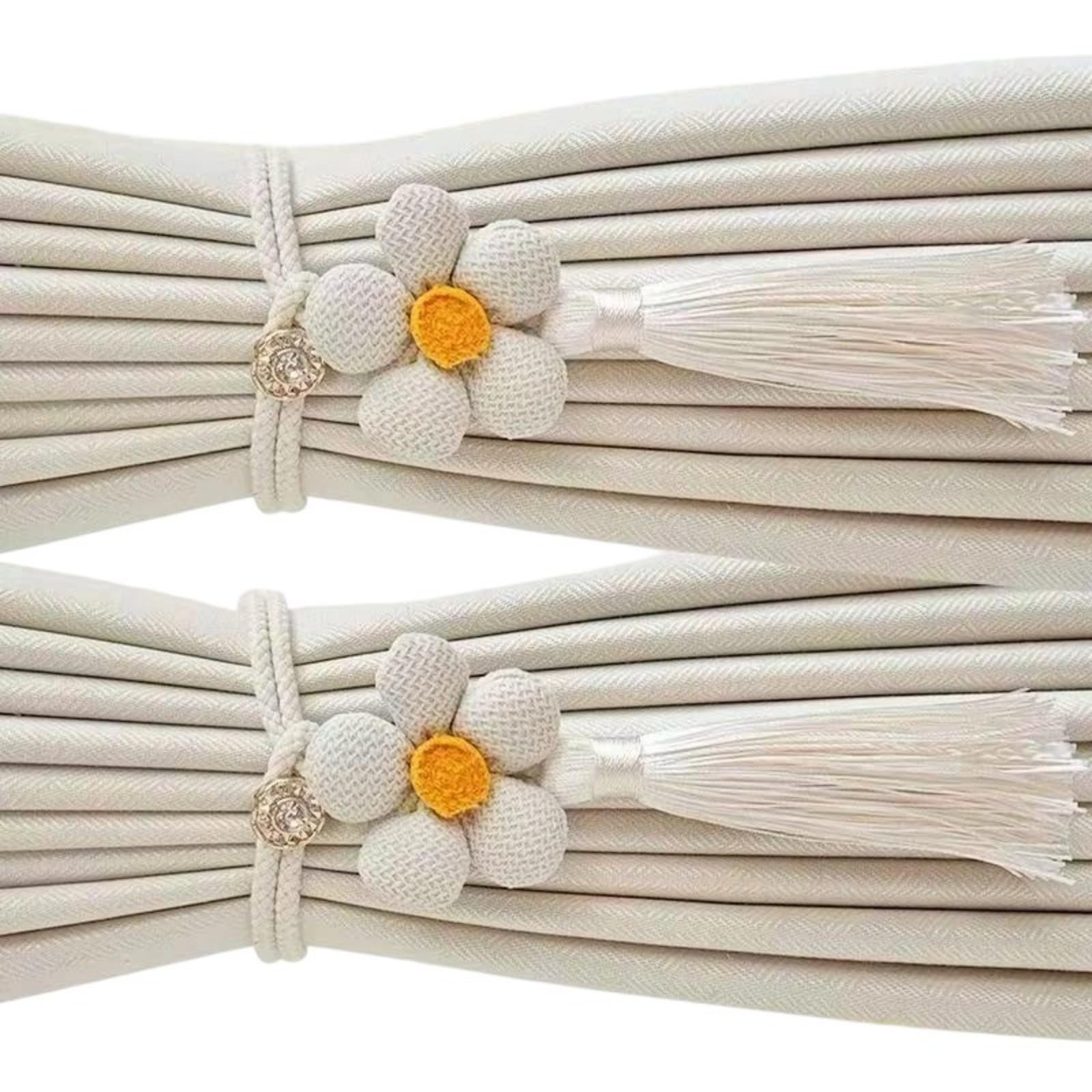 Ljhnba White Of 2 Curtain Tie Backs Flower Tassels Detailing Braided Rope Drape Holdbacks Ties For Home Offices Window Drapery Elegant Window Decors