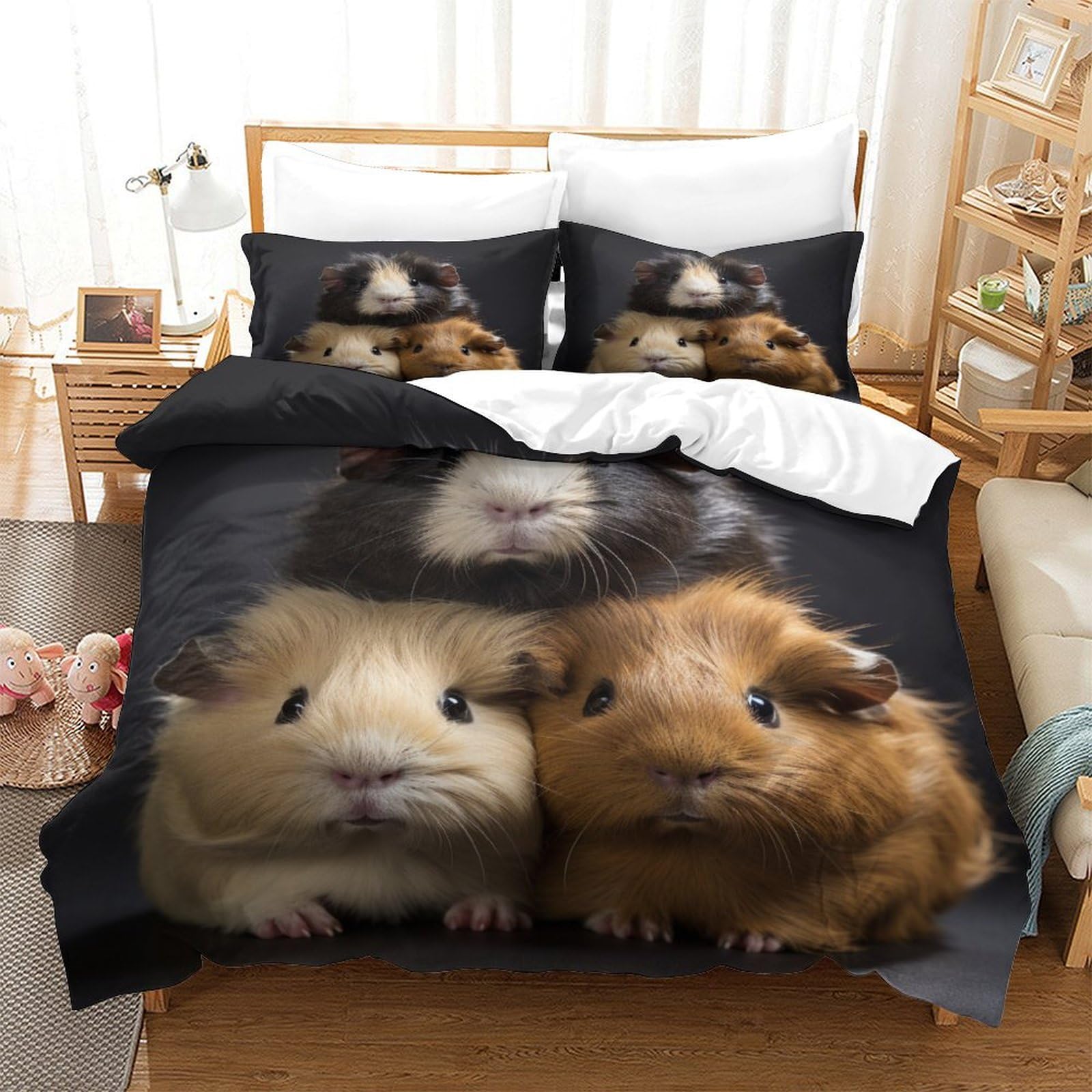 P1S9U7W5Y 3D Printed Guinea Pig Animal Duvet Cover Set 3 Pieces Microfiber Bedroom Decor Cavy Bedding Set for Adults Youth Dorm Gift King（220x240cm）