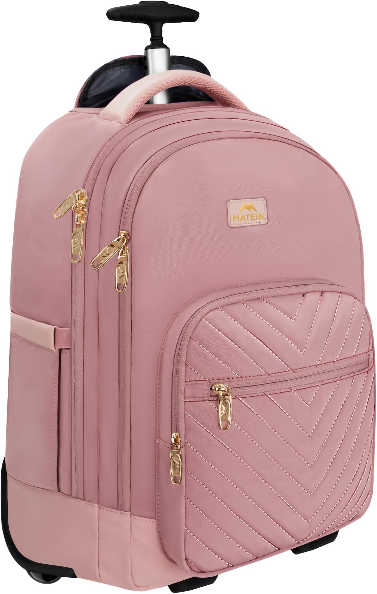 MATEIN Rolling Backpack for Women, 17 Inch Travel Laptop Backpacks with Wheels, Large Carry On Business Luggage Roller Backpack, Waterproof Trolley Suitcase Overnight College Work Computer Bag, Pink