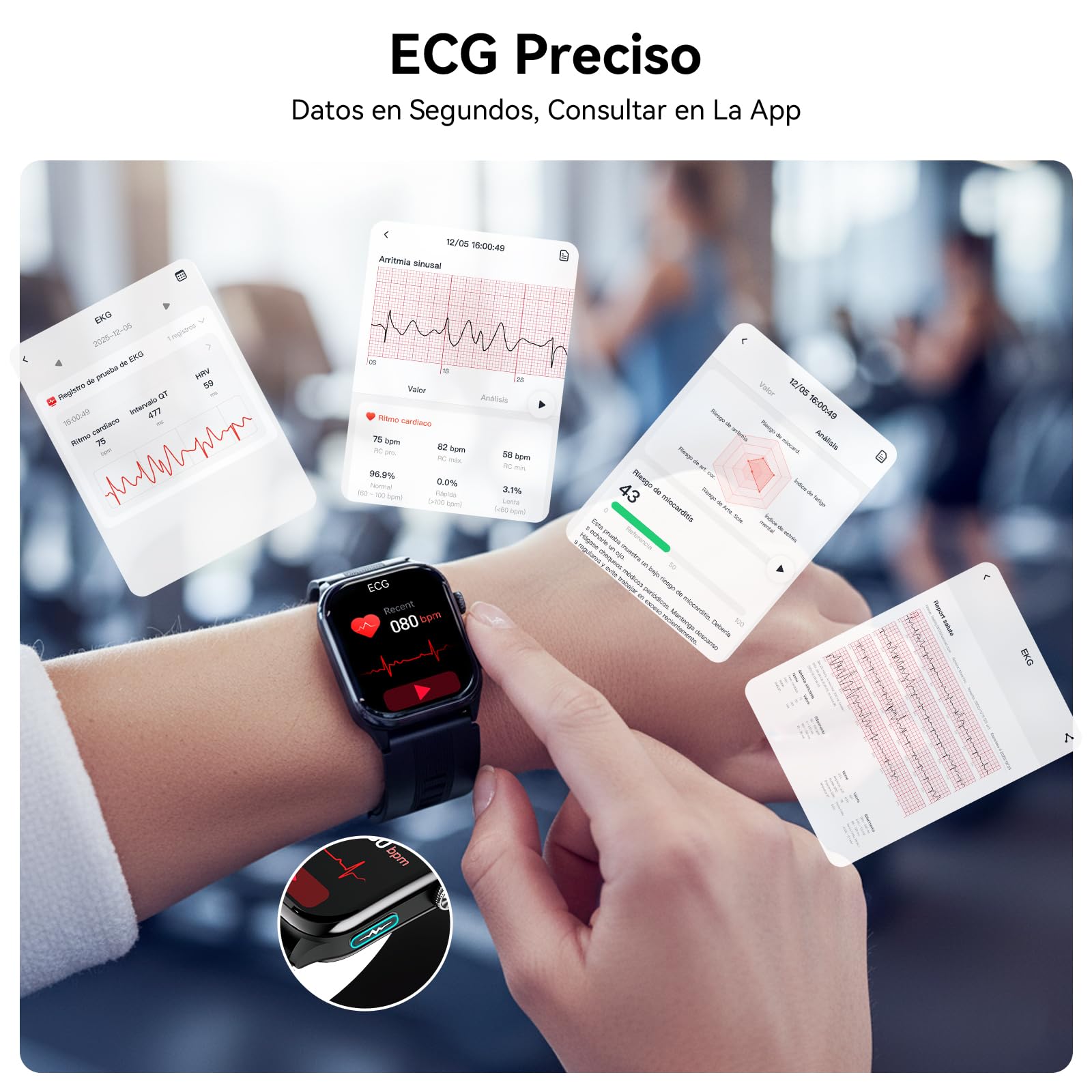 Smartwatch con Bomba de Aire y ECG para Hombre Mujer S101 | Medición de Presión Arterial , Pantalla AMOLED 2.06", Monitor SpO2 Sueño HRV Estrés y Temperatura , sin Suscripción