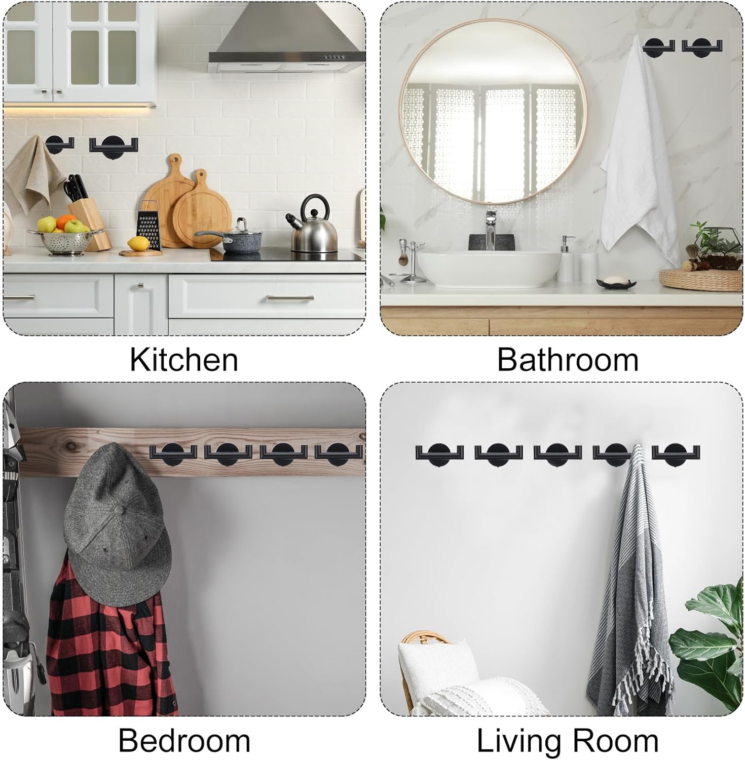 PATIKIL Double Towel Hook, 4Pack Stainless Steel Wall Mounted Hanger Round Towel Holder for Hanging Bathroom, Bedroom, Dormitory, Hang Towel, Clothes, Coat, Robe, Hat, Black