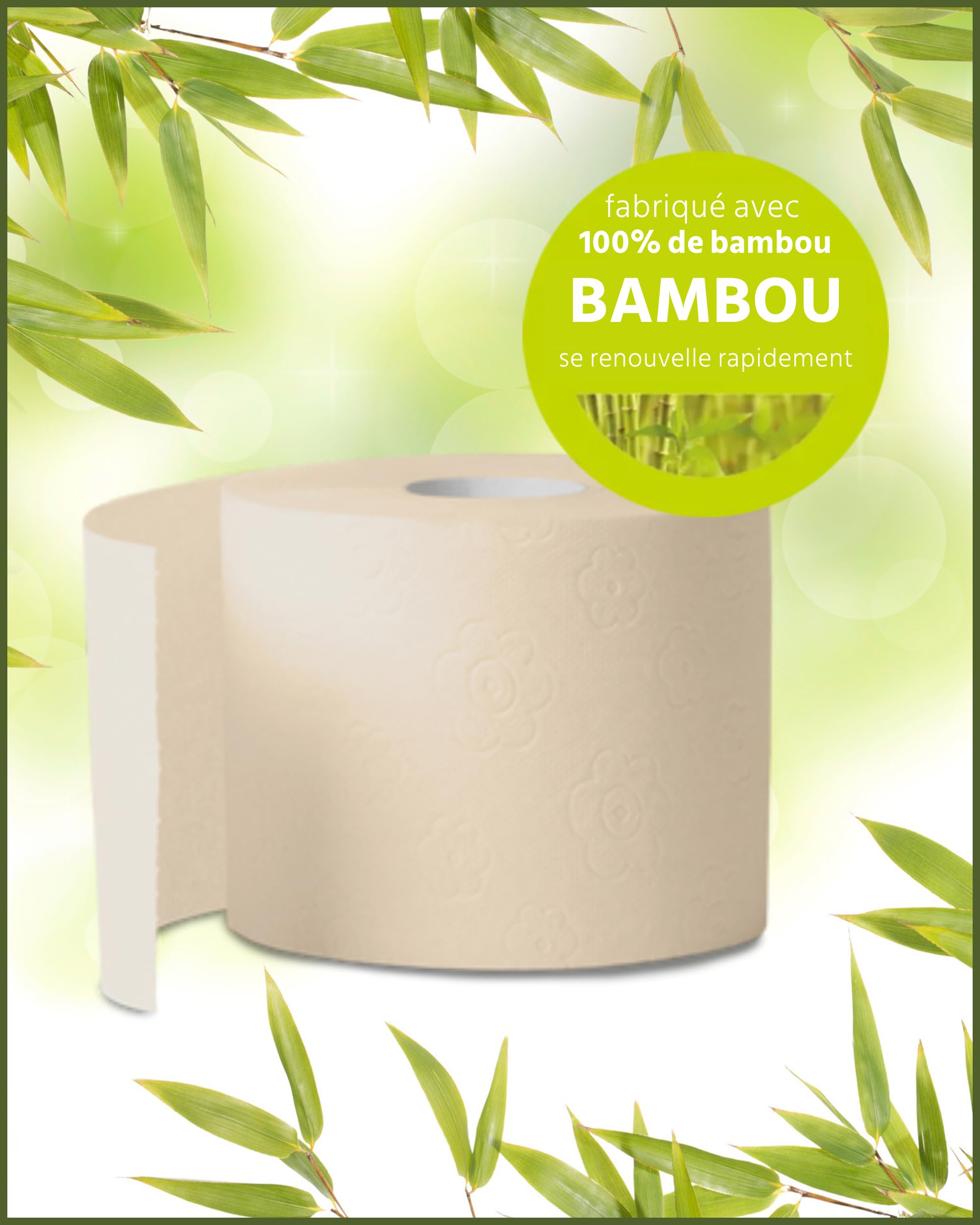 œcolife Lot de 56 rouleaux de papier toilette en bambou, 3 couches, 56 x 150 feuilles, super doux, végétalien, durable, emballage 60% PCR