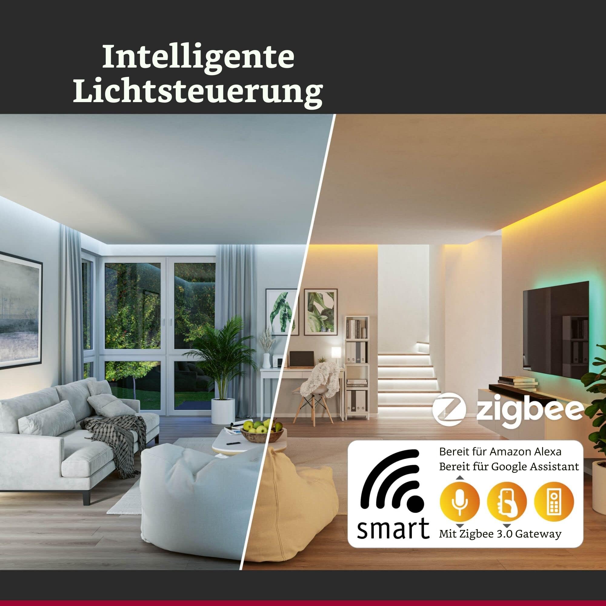 Paulmann 79779 LED Pendelleuchte Smart Home Zigbee Puric Pane 400mm 1.200lm / 700lm 11 / 7W höhenverstellbar dimmbar Schwarz, Grau Kunststoff, Metall 2700 K