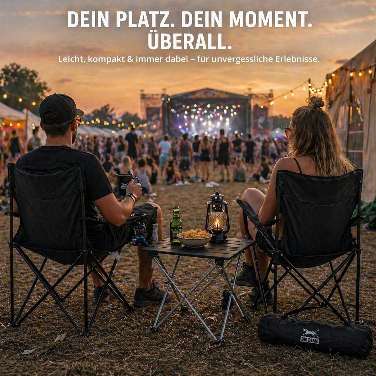 BigDean Campingstuhl mit Tisch Set klappbar – Camping Tisch Stuhl Set Campingstuhl faltbar Angelstuhl Faltstuhl Anglerstuhl - Camping Set Campingstühle Campingtisch mit Stühlen Anglersessel
