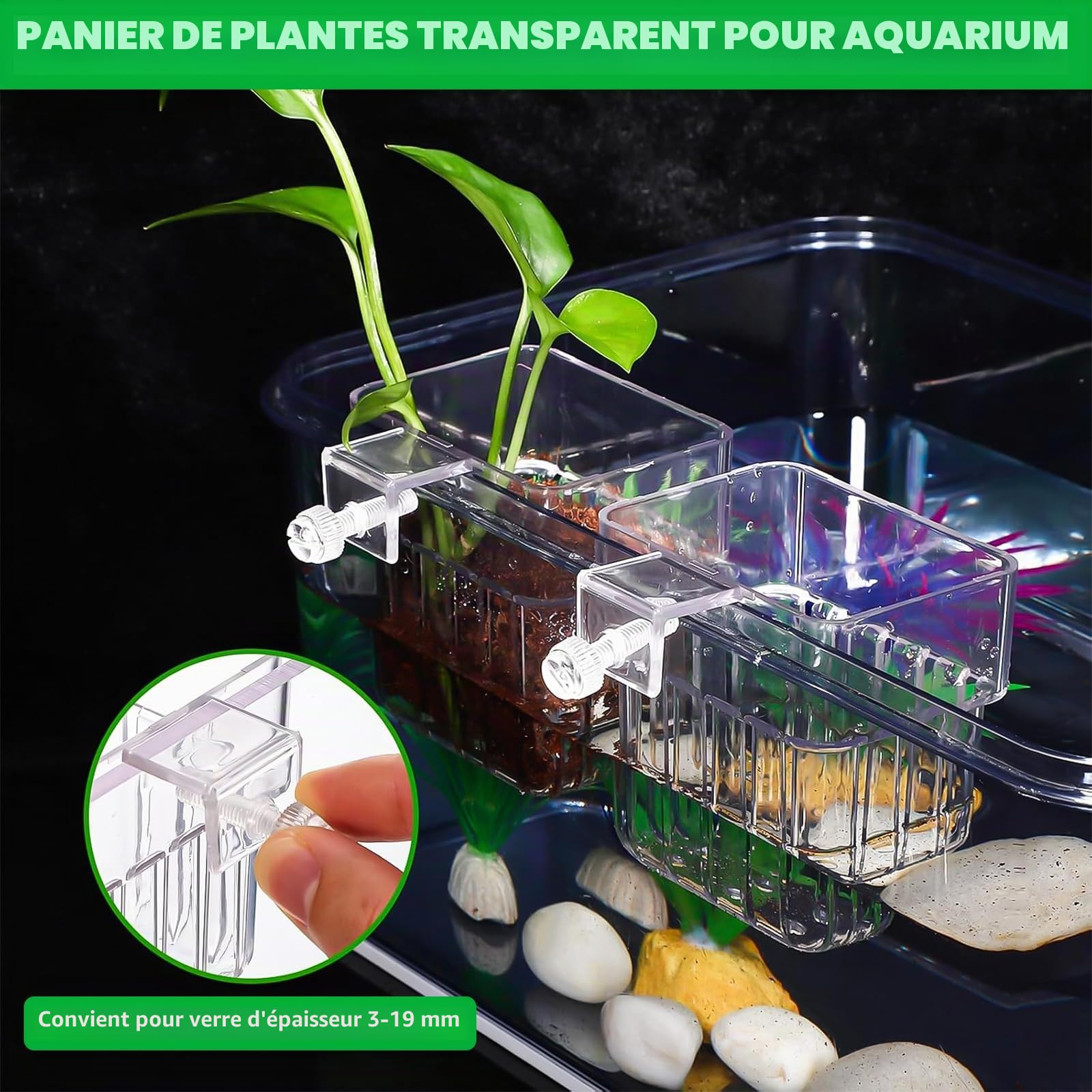 4 Stück Support de Plante D'Aquarium, Transparent mit Panier Plante Aquarium, Support de Plante D'Aquarium Suspendu für Fisch Tank Aquaponic Pflanzenkultur und Aquascape Dekorationen