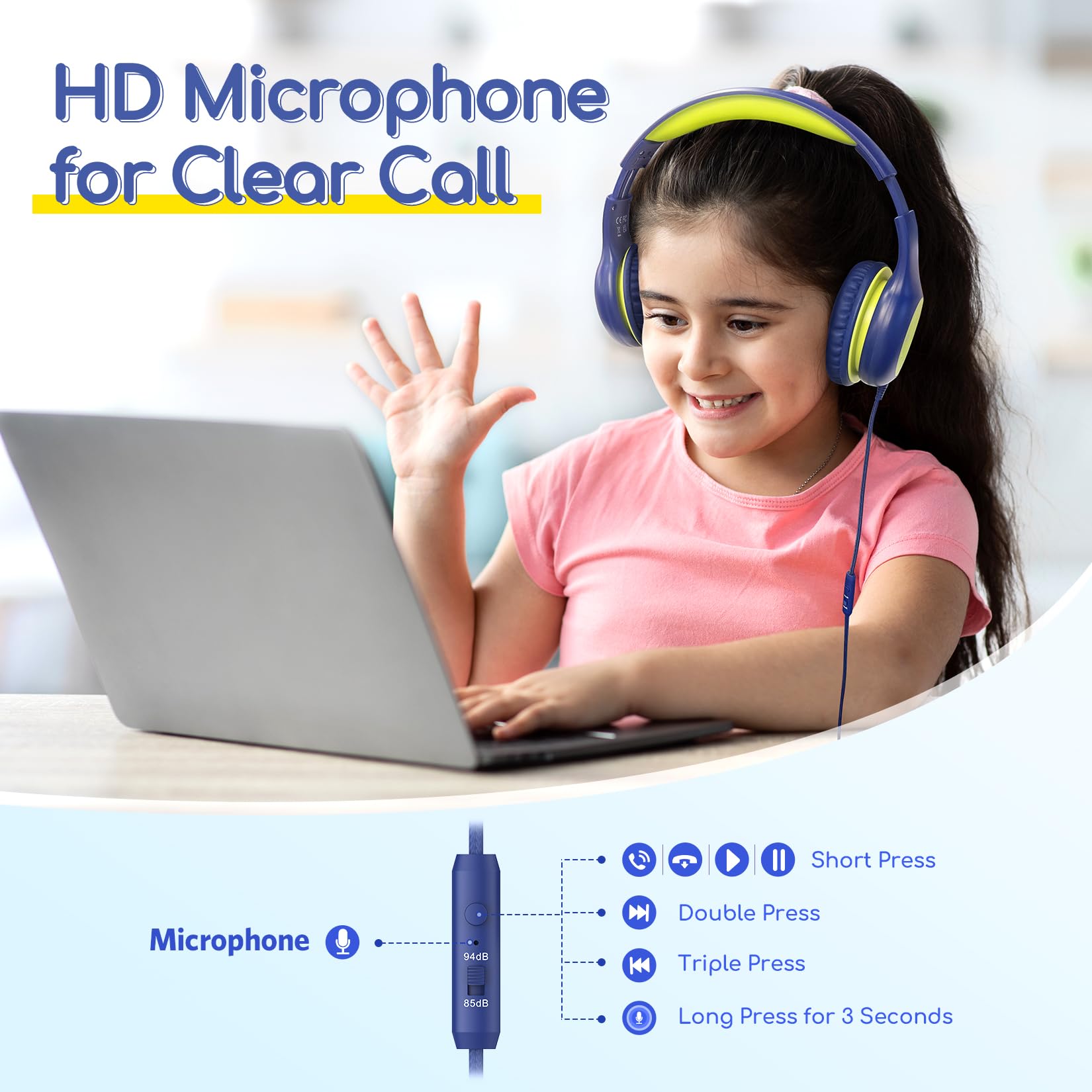 EarFun Kids Headphones with Mic, Wired Headphones Kids 85/94dB Volume Limit, Sharing Function - Image 4
