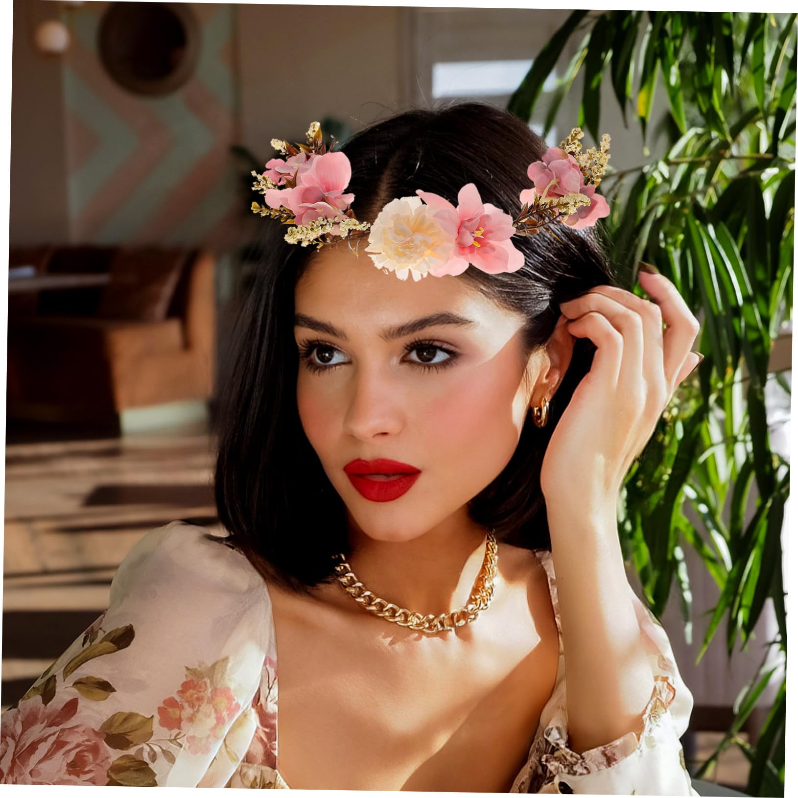 PACKOVE Couronne de Cheveux Accessoire Photo Pourpre en Tissu Confortable Élégant et Léger Bandeau à Fleurs pour Mariage et Vacances la Plage