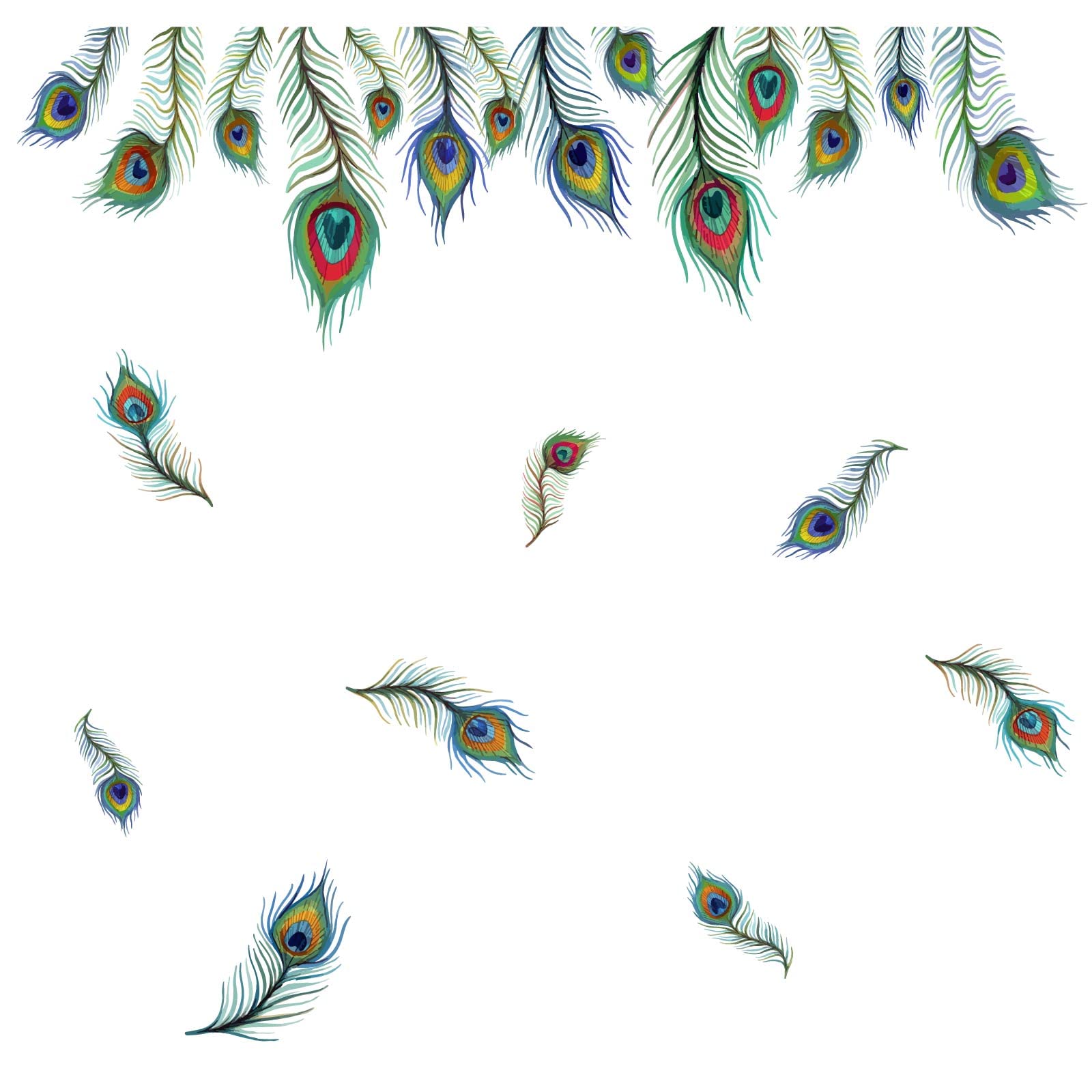 PLIGREAT 9 Pcs Peacock Eyes Feathers Wall Stickers, Removable Vinyl Peel and Stick Wall Decals for Living Room Bedroom Office Home Indoor DIY Wall Art Decor TV Background Wall Decoration