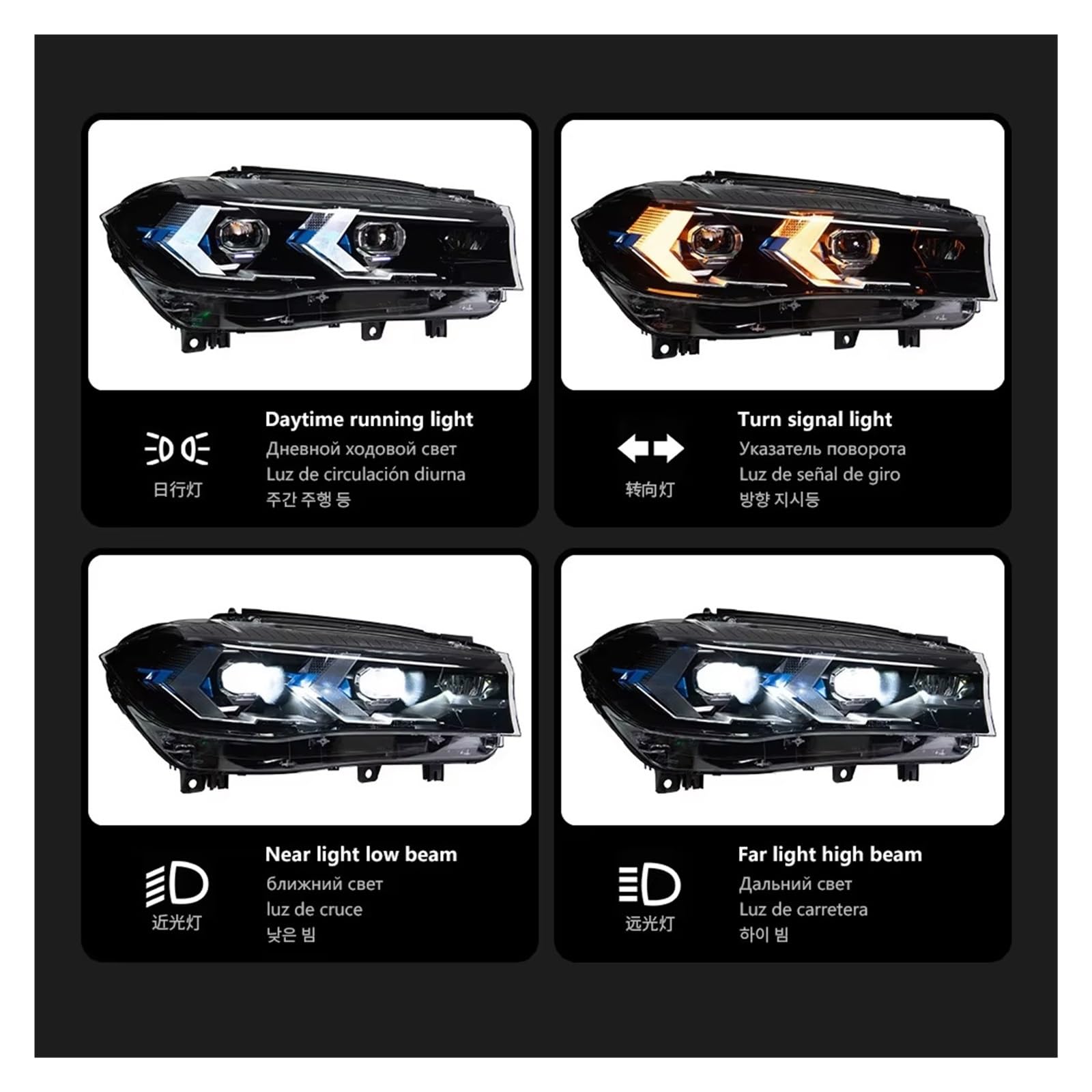 FARO PRINCIPAL Para X5 Para X6 F15 F16 2014-2018 Auto Antiniebla DRL Freno Señal De Giro Lámpara Faro Conjuntos De Luces Faros Delanteros(LED,EU)