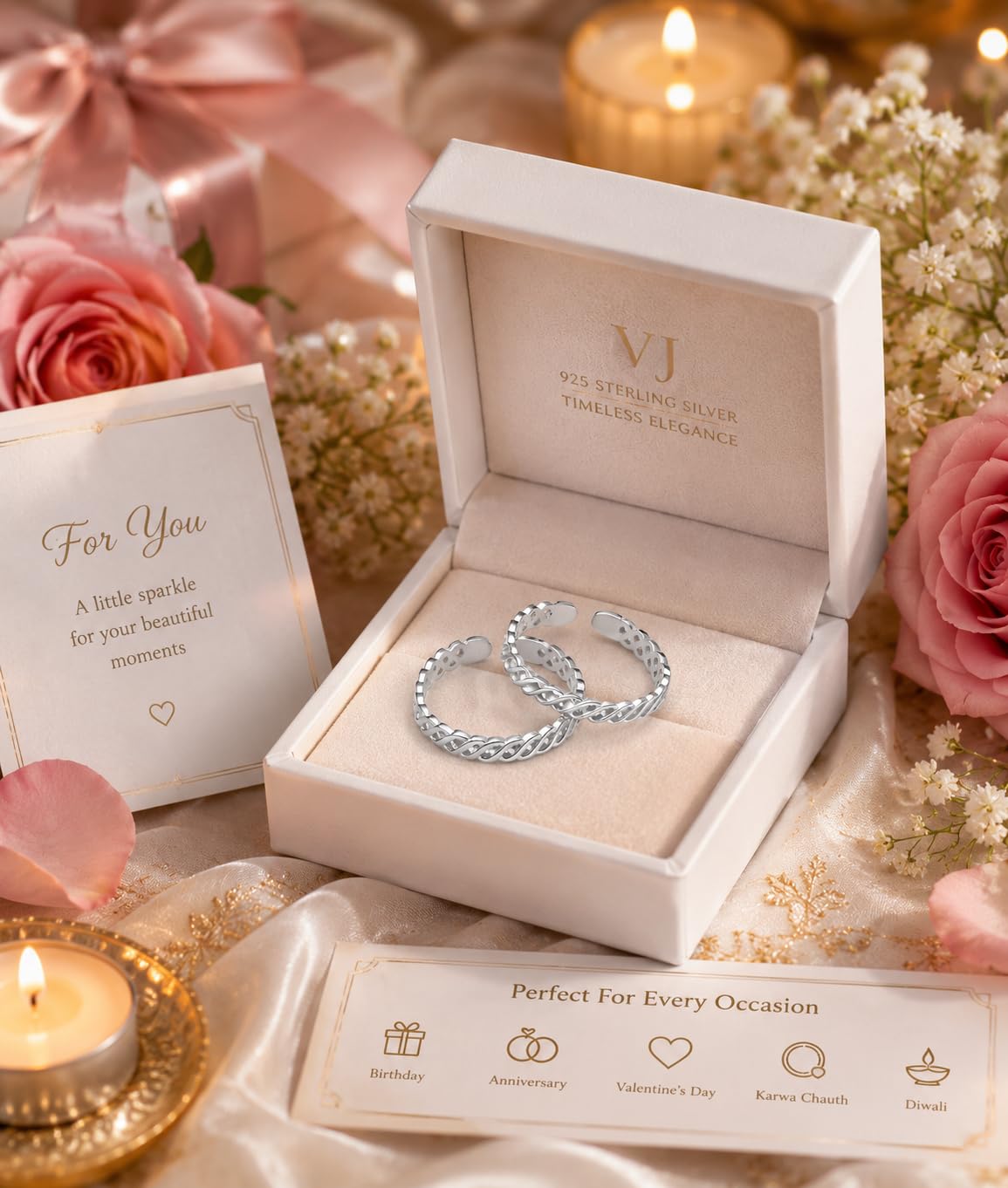 VRINDAM JEWELLERS Exclusive 925 Sterling Silver Toe Rings for Women | Gift for Women and Girls | Bichiya | Accessories Jewellery | Certificate of Authenticity | Adjustable 3
