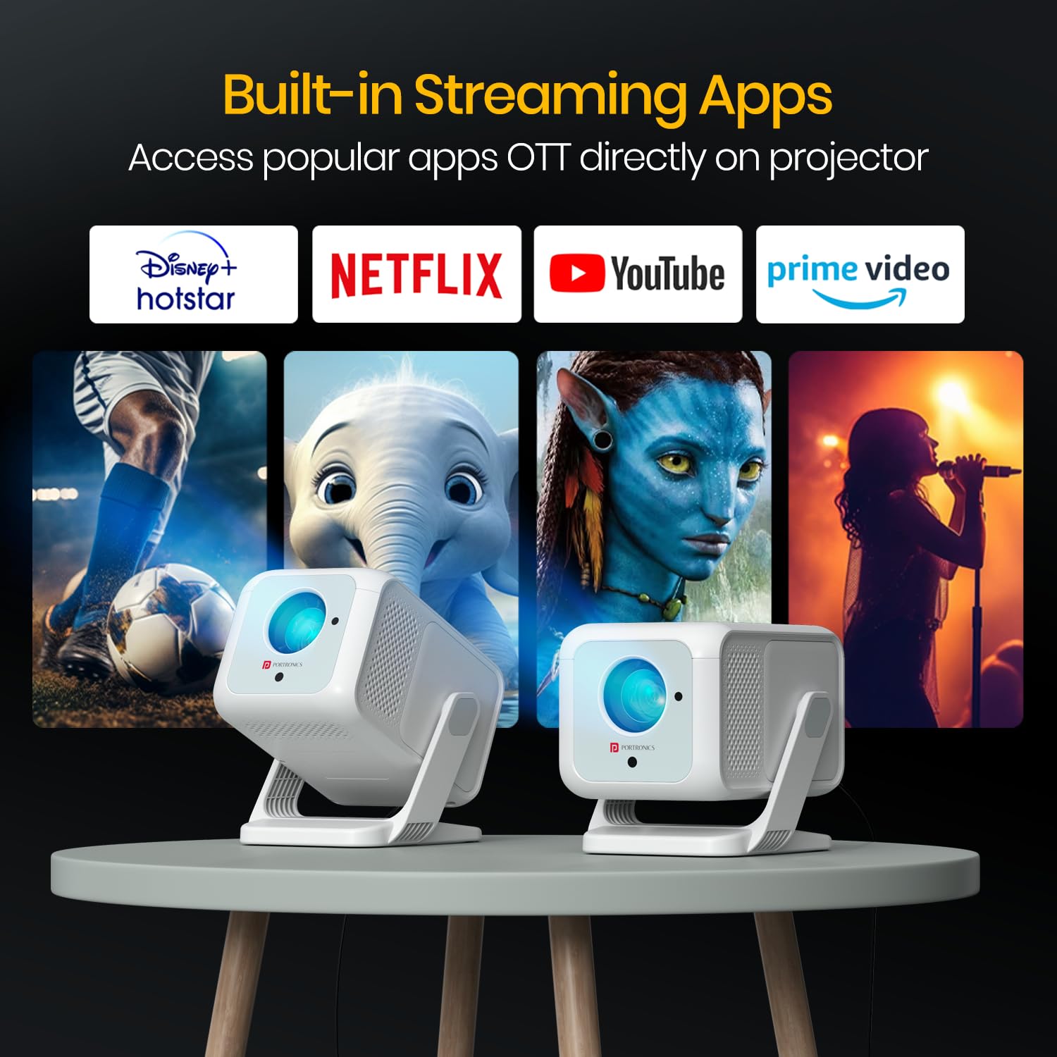 Portronics Beem 450 Smart LED Projector with 1080p Full HD Resolution, Built-in Streaming Apps (Netflix, Prime Video, Hotstar), 4000 Lumens, Screen Mirroring, 3 Watt Speaker, Bluetooth, Wi-Fi (White) 4