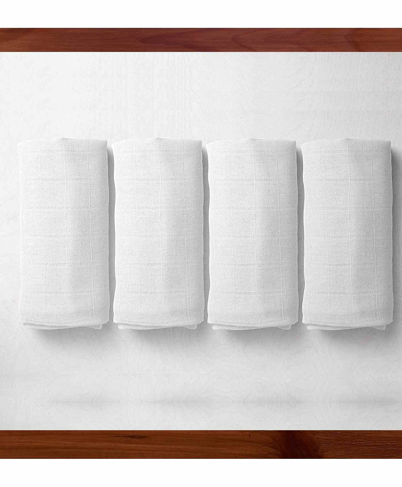 Mothers ChoiceWhite Muslin Cloth Square Plane Nappies / Reusable Washable Cotton Diapers for New Born Baby Boy and Baby Girl, 60 X 60 CM - Pack of 4