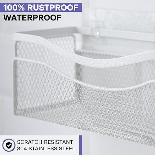 Miniatura 3 de KINCMAX Estante de ducha para ducha interior, 2 unidades, organizador de cocina autoadhesivo con 4 ganchos, gran capacidad, estantes de baño sin