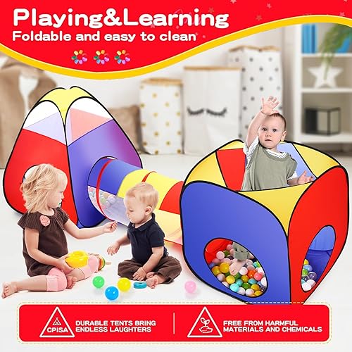 Miniatura 6 de Tienda de campaña 3 en 1 para niños pequeños con piscina de pelotas para bebés y túnel de juego, casa de juegos para interiores y exteriores con
