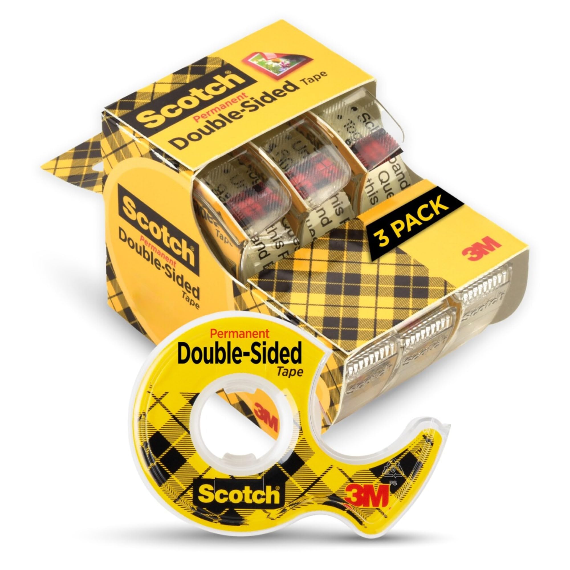 Scotch Permanent Double Sided Tape, Card Making and Holiday Scrapbooking Supplies, Alternative to Gift Wrap Tape for Wrapping Presents, 0.5 in. x 250 in., 3 Rolls with Dispensers