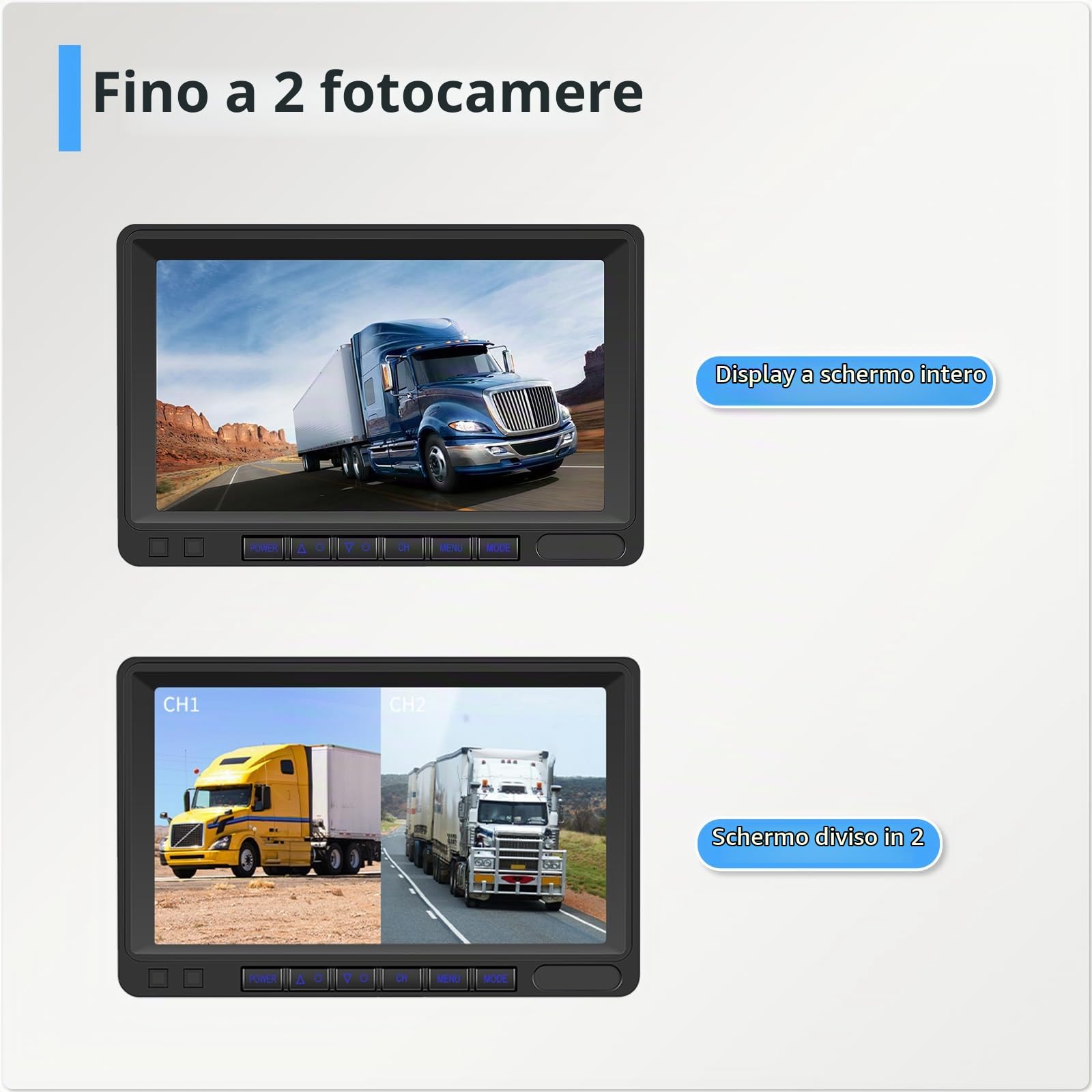 Telecamera per Retromarcia Wireless Digitale, Monitor LCD da 7 Pollici, 2 XTelecamera Posteriore Auto Impermeabile IP69, Visione Notturna Colorata, per camion/rimorchio/autobus/camper 12V-24V