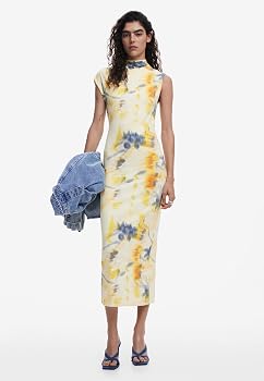 knee length dresses for ladies Desigual Carson Floral Panel Mesh Dress 24WWVK59  Belle Divino