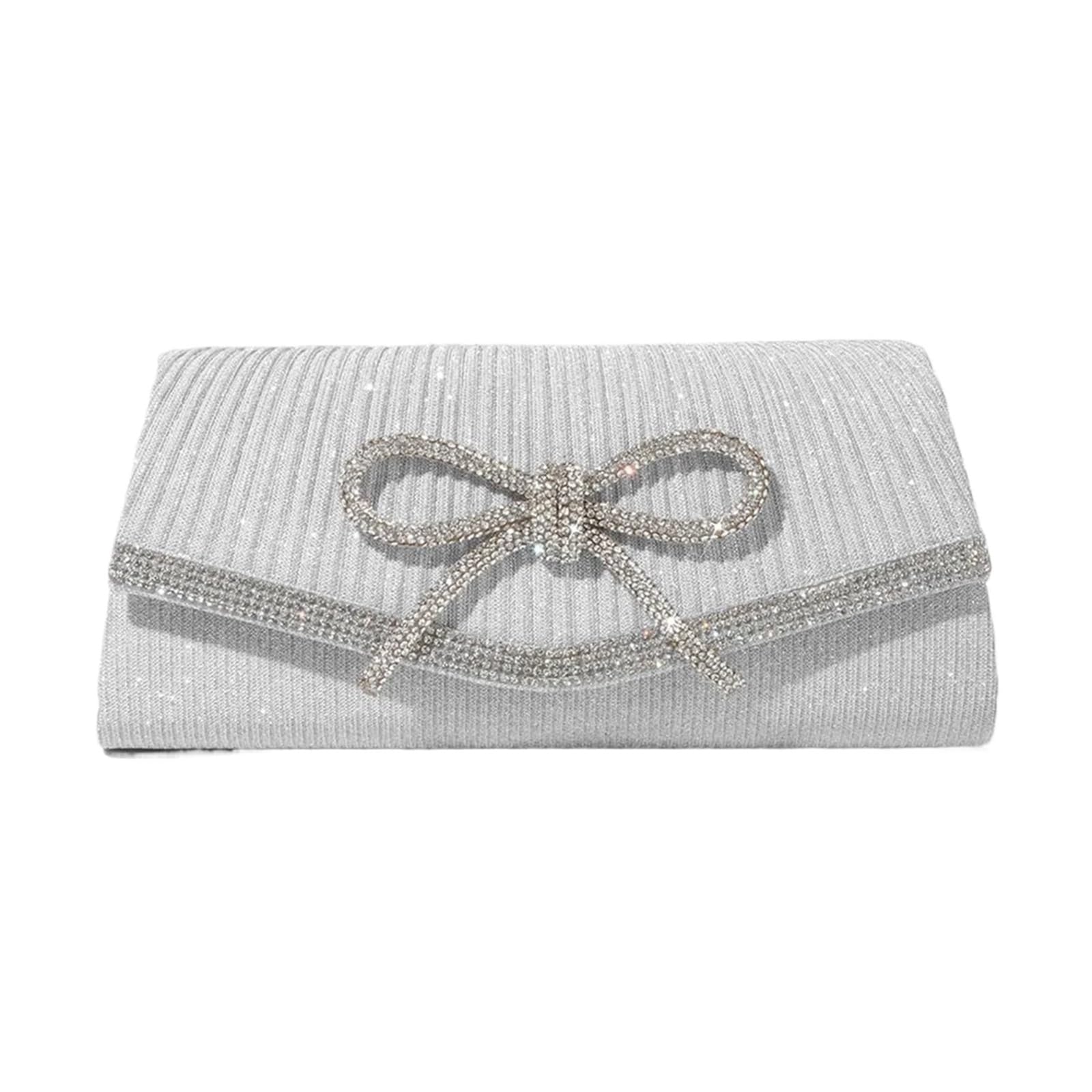 Borsa con Strass Bolso de noche for mujer, bolso con lazo, estilo hobo purpurina y diamantes imitación, correa ajustable for boda, fiesta, graduación