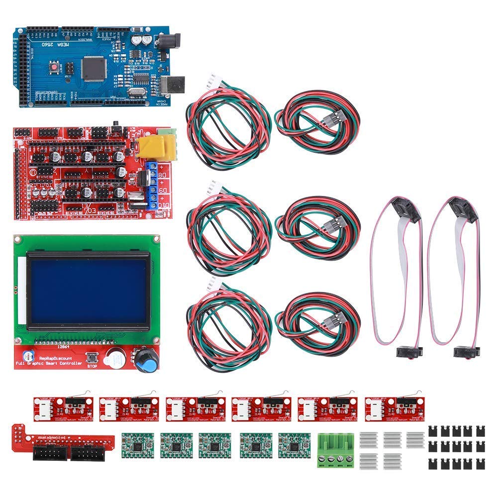3D Druckerkit RAMPS 1.4 + für Mega 2560 CH340 + 12864 Controller + A4988 Spanplatten Teile, 3D Druckerzubehör Passend für Reprap Drucker