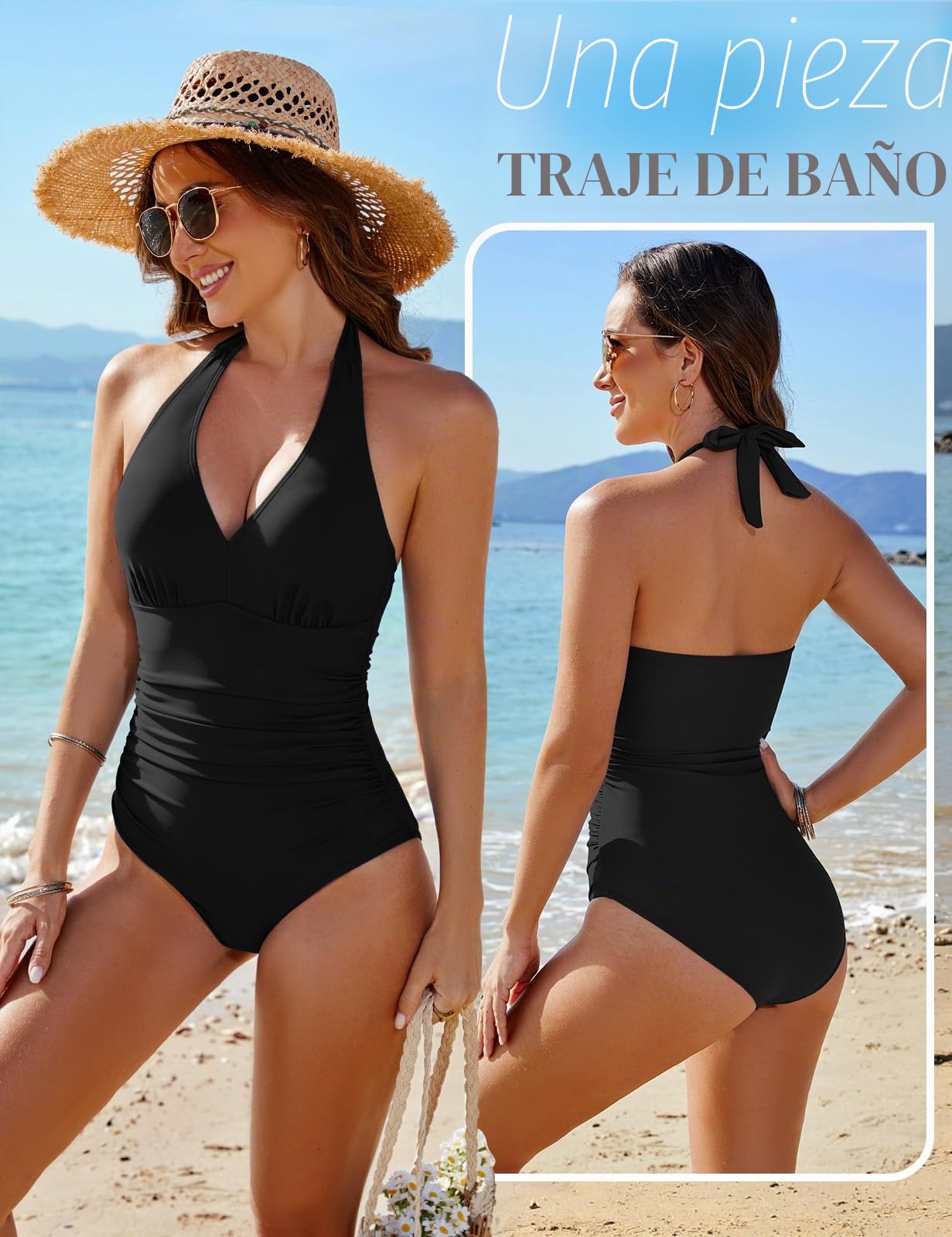 Bañadores Mujer Reductores Barriga Sexy Traje de Baño de Una Pieza Bañador Vientre Plano Bañadores Push Up con Relleno Ropa de Baño Cuello en V Bañador Natación
