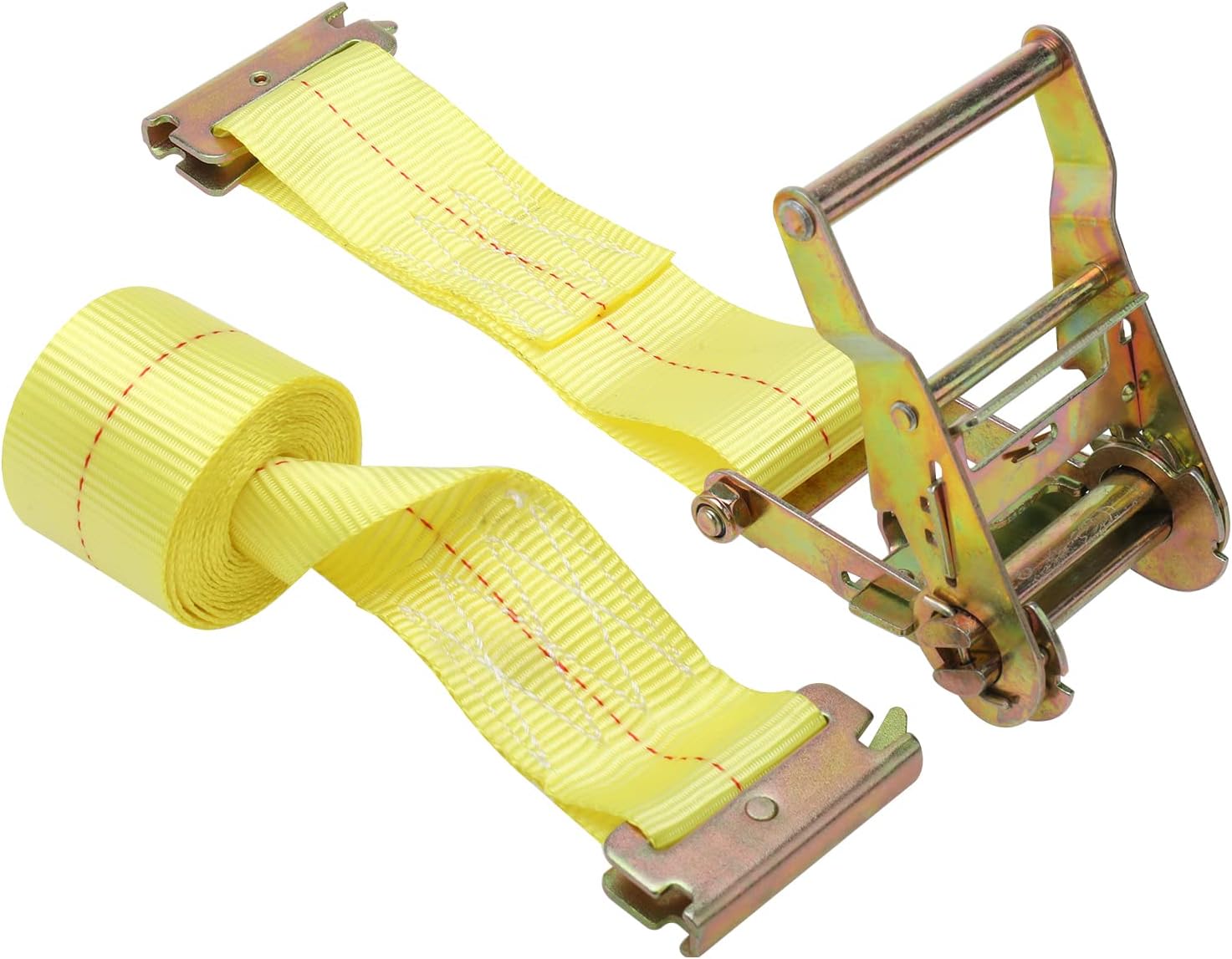 NovelBee Wheel Chock Tie Down Kit, Trailer Tie Down System for UTV, ATV & Mower (Yellow Wheel Chock & Yellow Strap)