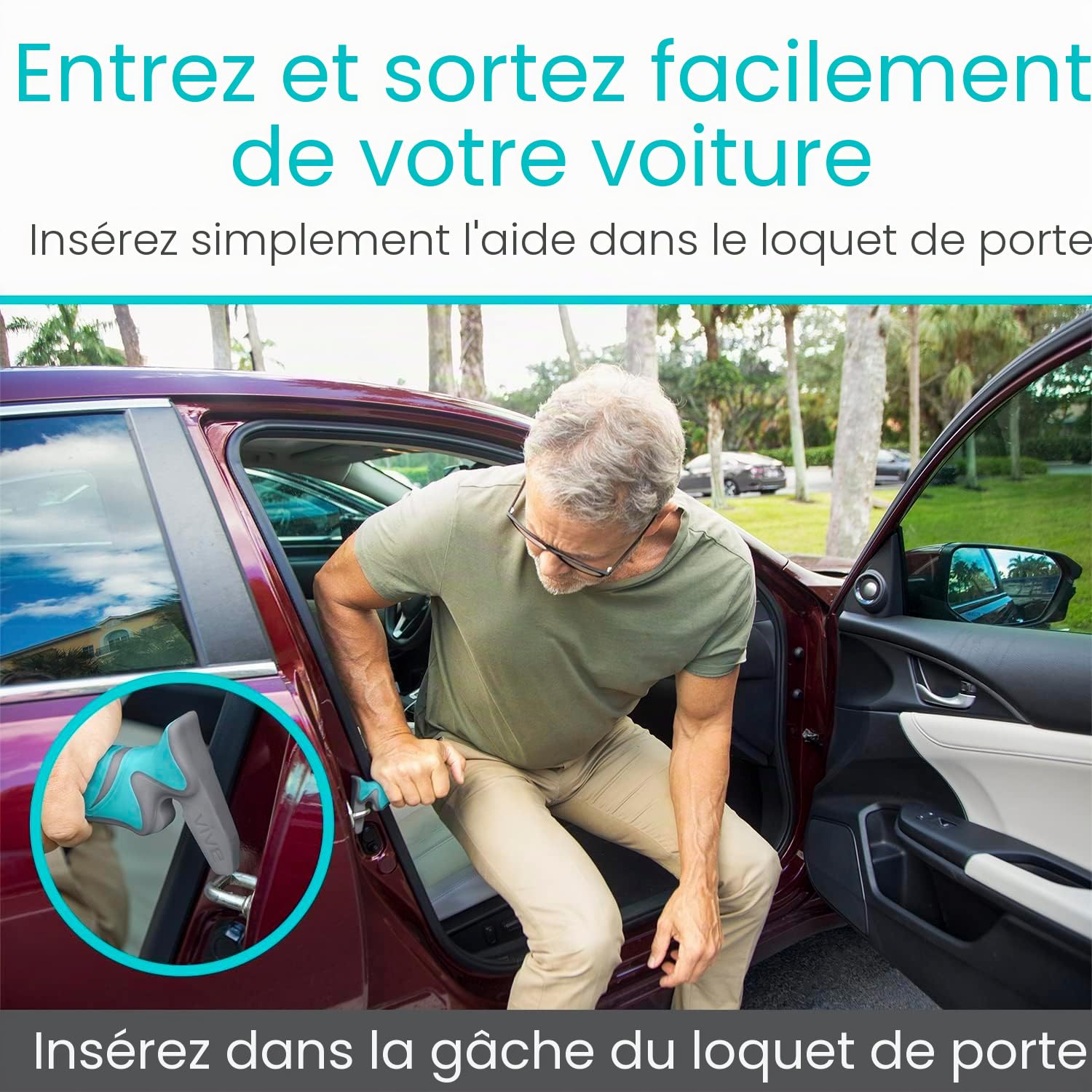 Vive Poignée de voiture pour personnes âgées – Loquet anti-rayures – Barre d'appui automatique – Astuce de sécurité pour aider à sortir – Appareil d'aide portable pour personnes âgées et handicapées