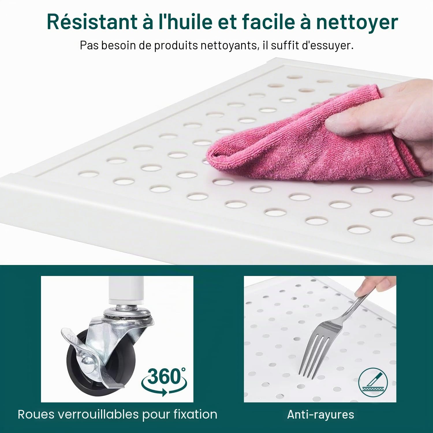 Lot de 2 étagères de rangement pliables à 5 étages en métal avec roulettes - 100 kg - Pour cuisine, salle de bain, salon - Blanc