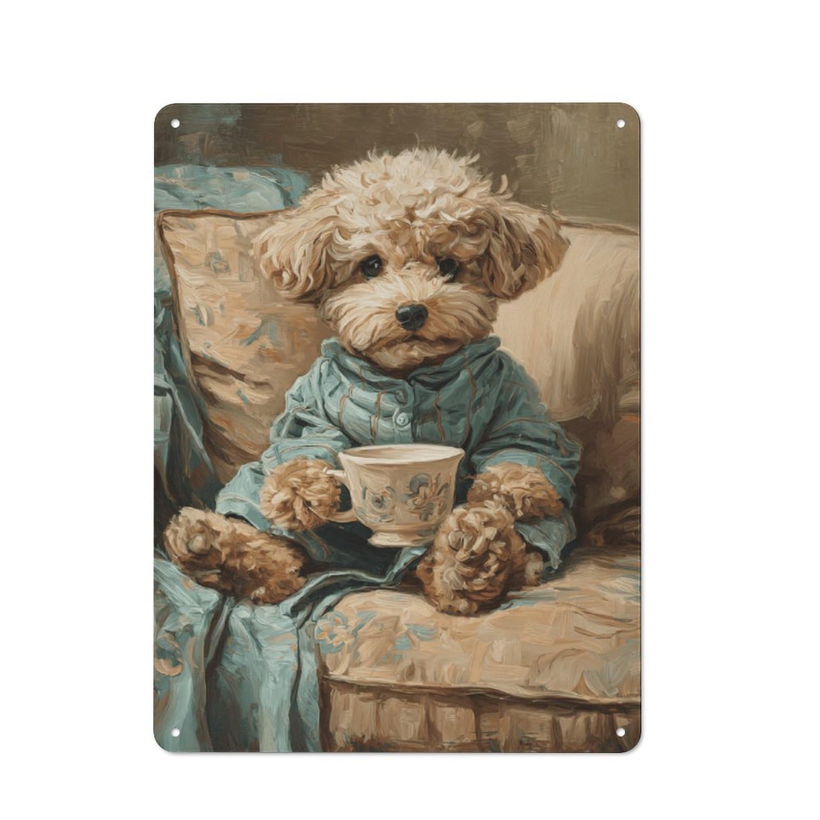 Junmoney Style-22 For Garden Room Or Summerhouse, Charming Poodle With Teacup Retro Tin Sign 40X30cm, For Garage, Workshop And Man Cave Decoration