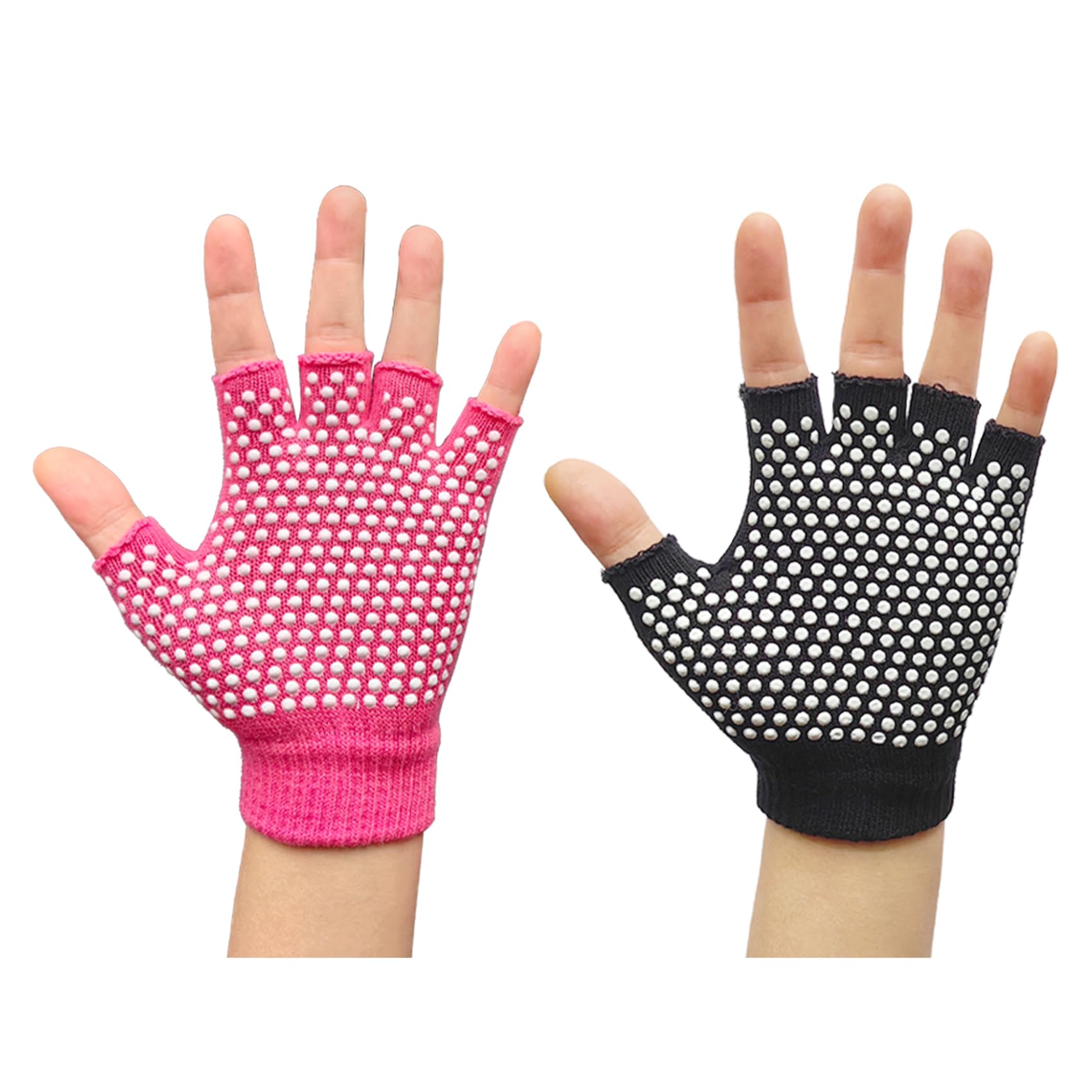 Pilates Socks with Grips for Women, Non Slip Yoga Socks for Barre Dance or Barefoot Workout (US, Alpha, One Size, Regular, Regular, 2 Pairs Yoga Gloves - Rose Black)