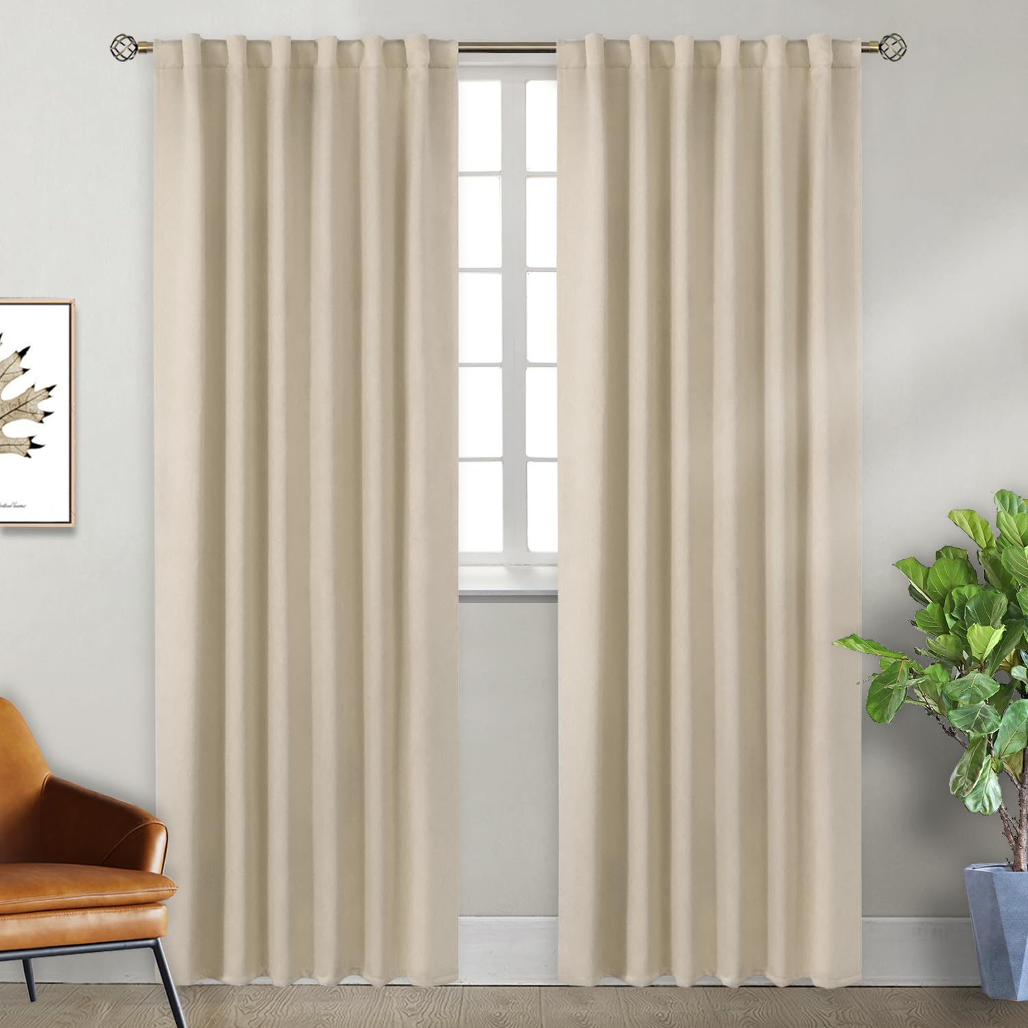 BGment Blackout Curtains 84 Inch Length 2 Panels Set for Bedroom - Thermal Insulated Rod Pocket and Back Tab Room Darkening Window Panels Curtains for Living Room (52 x 84 Inch, Champagne) โ image 1