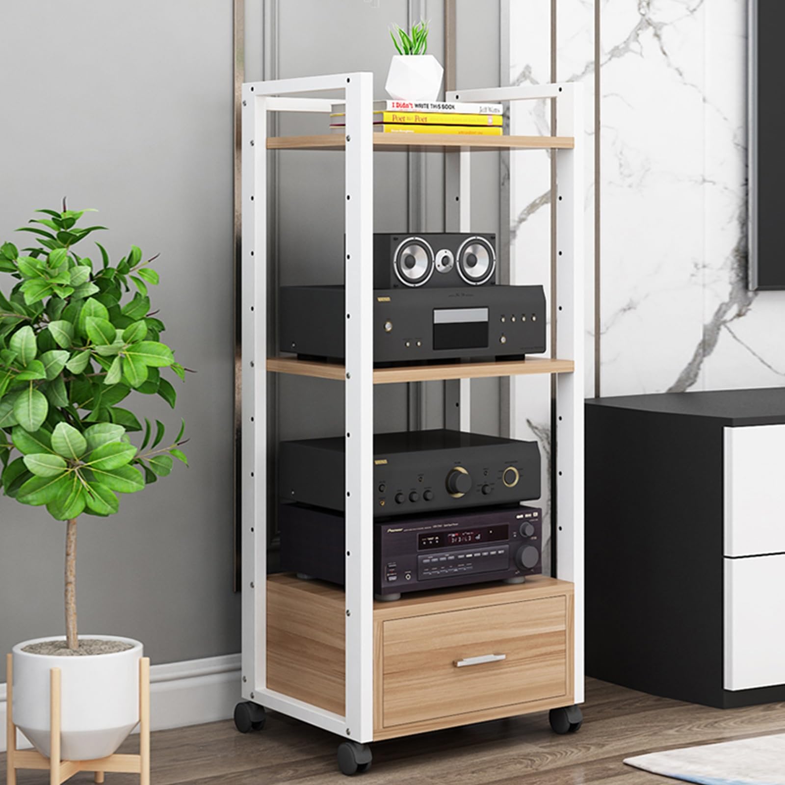 Meuble vidéo en bois gestion des câbles rangement audio salon