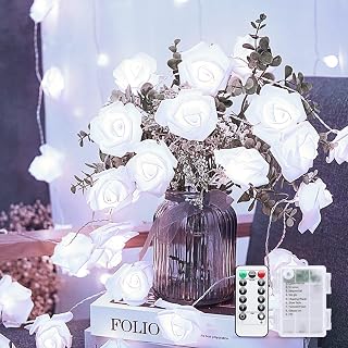 JMEXSUSS Valentines Day White Rose Lights, 16.4ft 30 LED Flower String Lights with 8 Modes, Battery Operated Valentines Day Lights Indoor for Bedroom Wedding Valentines Day Decorations