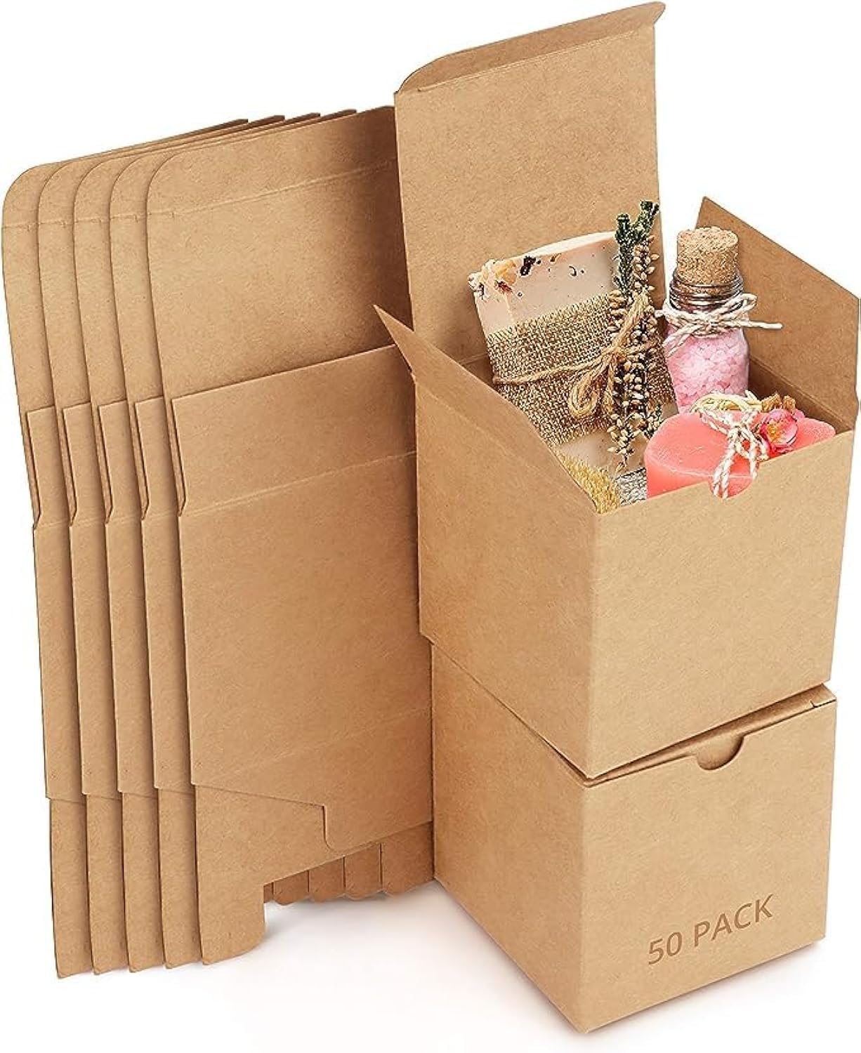 Gift Boxes, Gradient Gift Box with Lid Recycled Kraft Paper Favor Boxes Bridesmaid Proposal Boxes Christmas Gift Box for Bridesmaids Proposal, Crafting, Cupcake, Wedding (25 pcs, 8 * 8 * 8 cm,Brown)