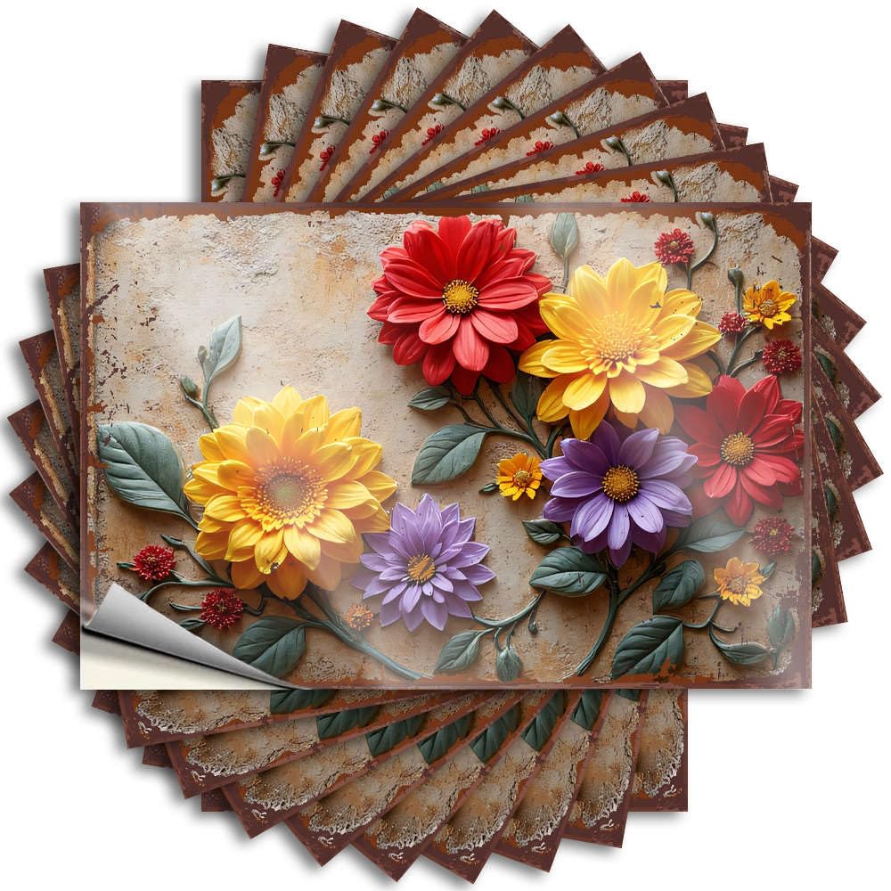 Colorful Flowers On Textured Background. Unique Funny - Sticker Bottle Removable Vinyl Decal(6X9CM)