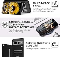 Vista 4 de Funda para Google Pixel 7 Pro con ranura para tarjetero, funda de piel sintética, doble cierre magnético y cubierta duradera de TPU a prueba