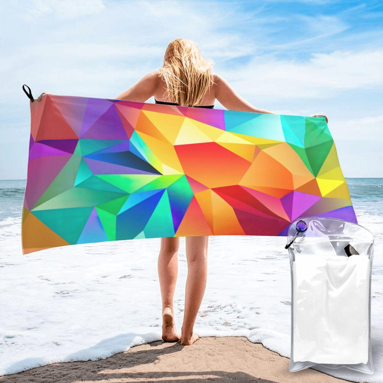 JBJGKHLP Rainbow Geometric Print Quick Dry Portable Towel For Beach Camping Hiking Yoga Fitness Outdoor Adventures