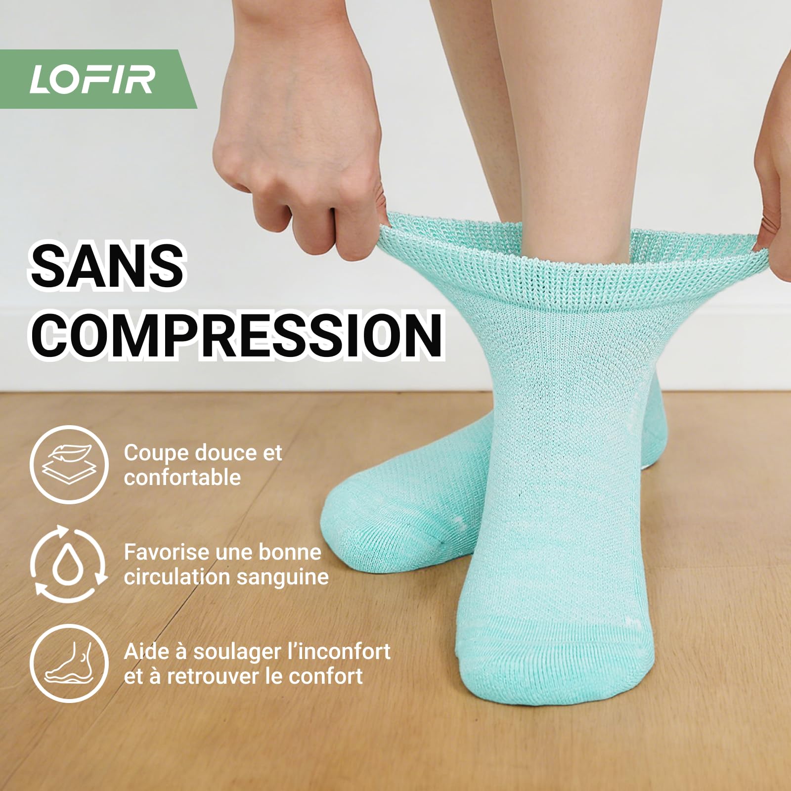 LOFIR Chaussettes Diabétiques Antidérapantes Femme: Socquettes Sans Couture Sans Élastique en Bambou Homme avec Semelle Coussinée pour Pieds Gonflés Personnes Âgées Enceintes