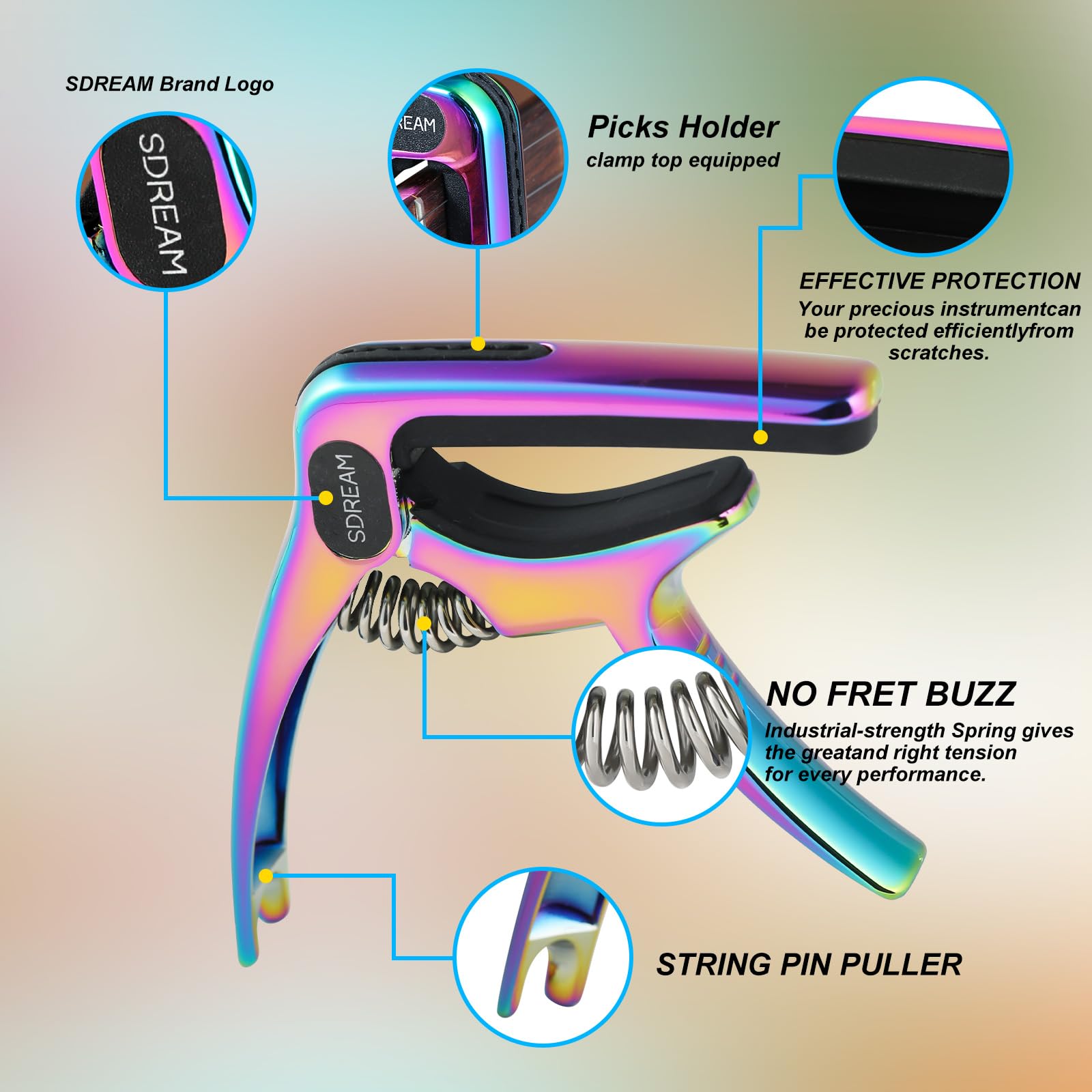 Cejilla para guitarra acústica y eléctrica, abrazadera de guitarra, accesorios de guitarra para guitarra clásica, ukelele, degradado exclusivo, con 4 púas (rojo)