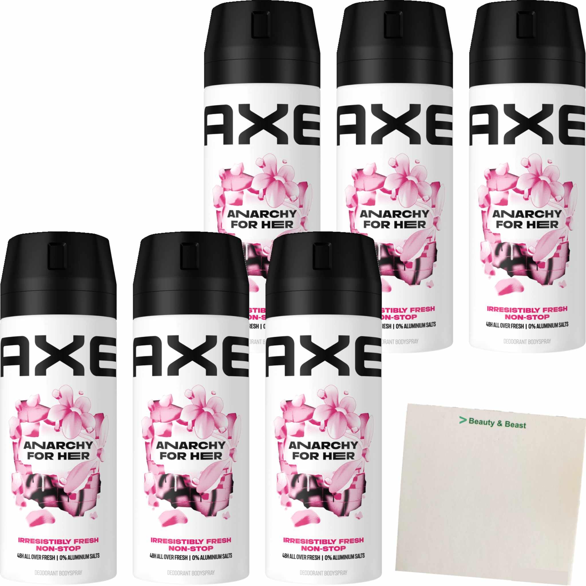 AXE Deo Anarchy for Her 6x 150ml, Deospray Bodyspray ohne Aluminiumsalze, Damen Frauen Women Deodorant, Frauendeo bekämpft geruchsbildende Bakterien und bindet unangenehme Gerüche (6 Produkte) Kosmetik