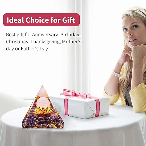 Miniatura 5 de Pirámides de cristal curativo de orgonita Flower of Life para energía positiva, cuarzo rosa y cristal de amatista que promueve la riqueza, la