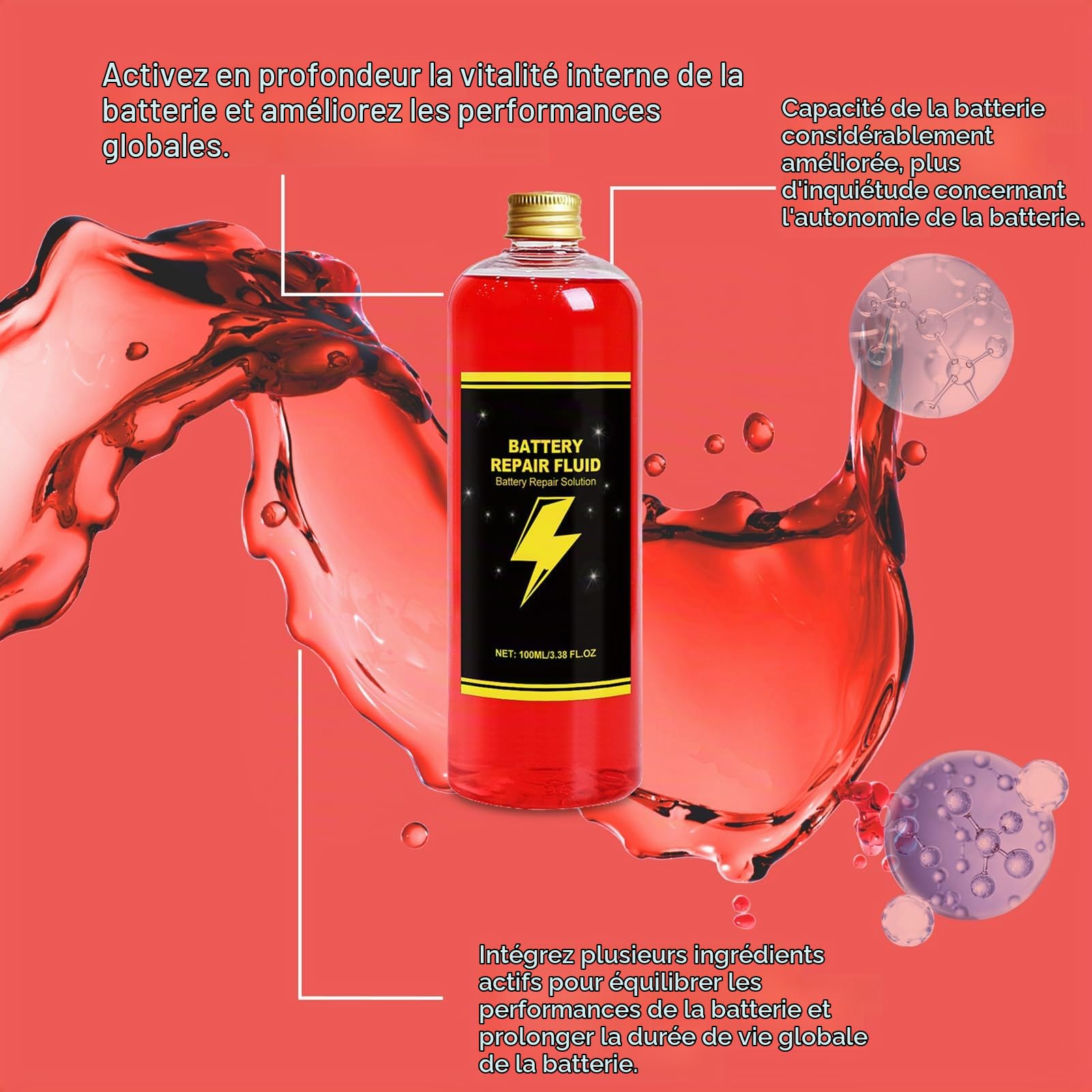 Liquide de réparation de Batterie de Voiture - Réparation de Batterie sûre et - Longue durée de Vie - - pour Voitures de Golf - Universel - 100 ML