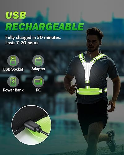 Miniatura 5 de LED Reflective Running Vest with Phone Holder, Rechargeable 5 Colors Light Up Running Lights for Runners High Visibility Night Safety Gear,