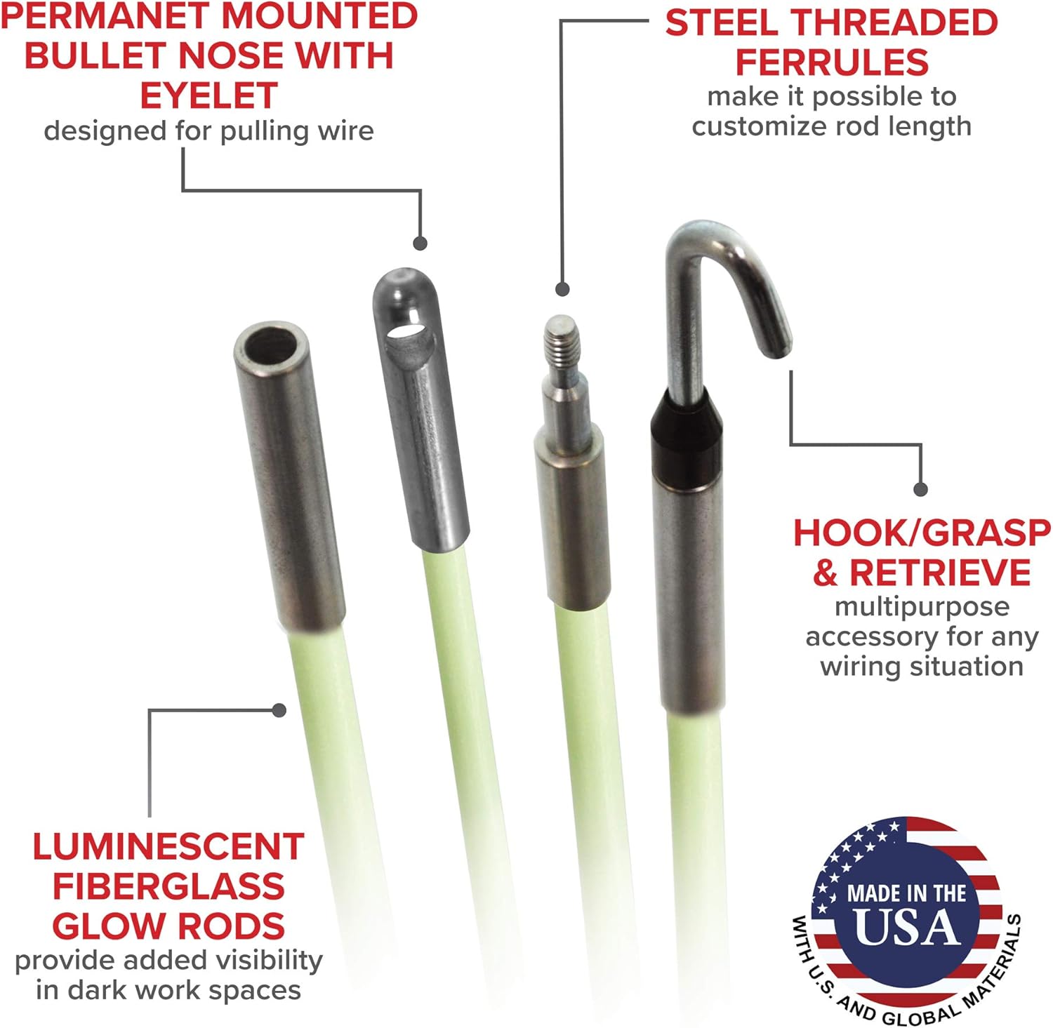 Jameson 7-8VK Fiberglass Glow Rod Kit, 34'