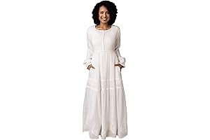 Women's Modest LDS-Style White Full Length, Long Sleeve Cotton Church Dress