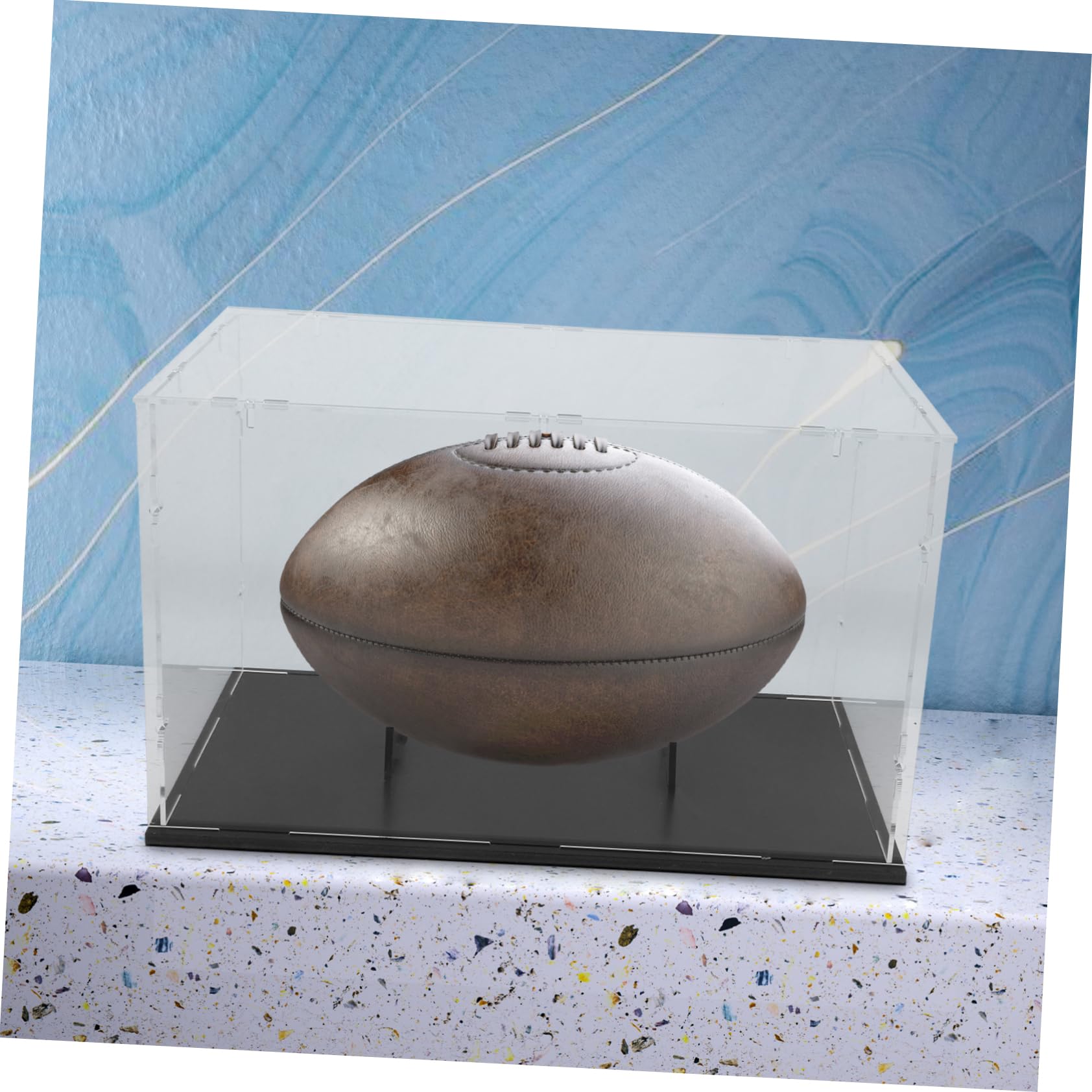 ULTECHNOVO Vitrina de Acrílico Transparente para Balón de Rugby y Béisbol con Diseño Ahorrador de Espacio y Soporte Desmontable para Almacenamiento en Casa