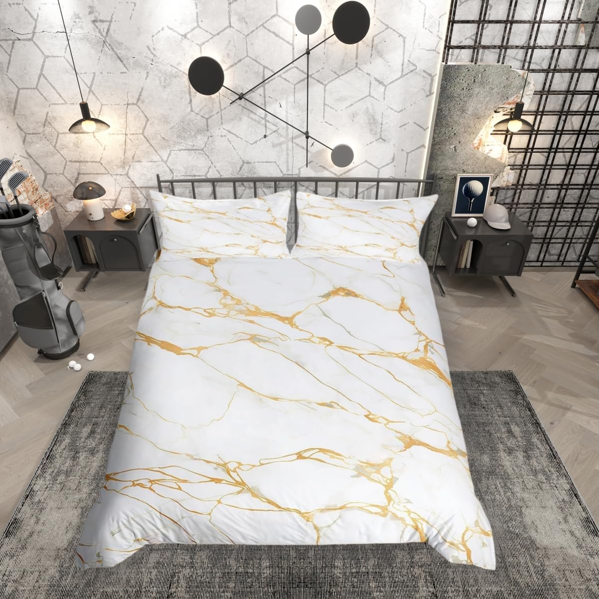 Feelingyou Women's Multi 4 White Gold Marble Bedding Set,Modern Abstract Comforter Cover Set For Teens Room Decor,Watercolor Artwork Duvet Cover Breathable Marble Bedspread Cover Double Size(No Comforter)