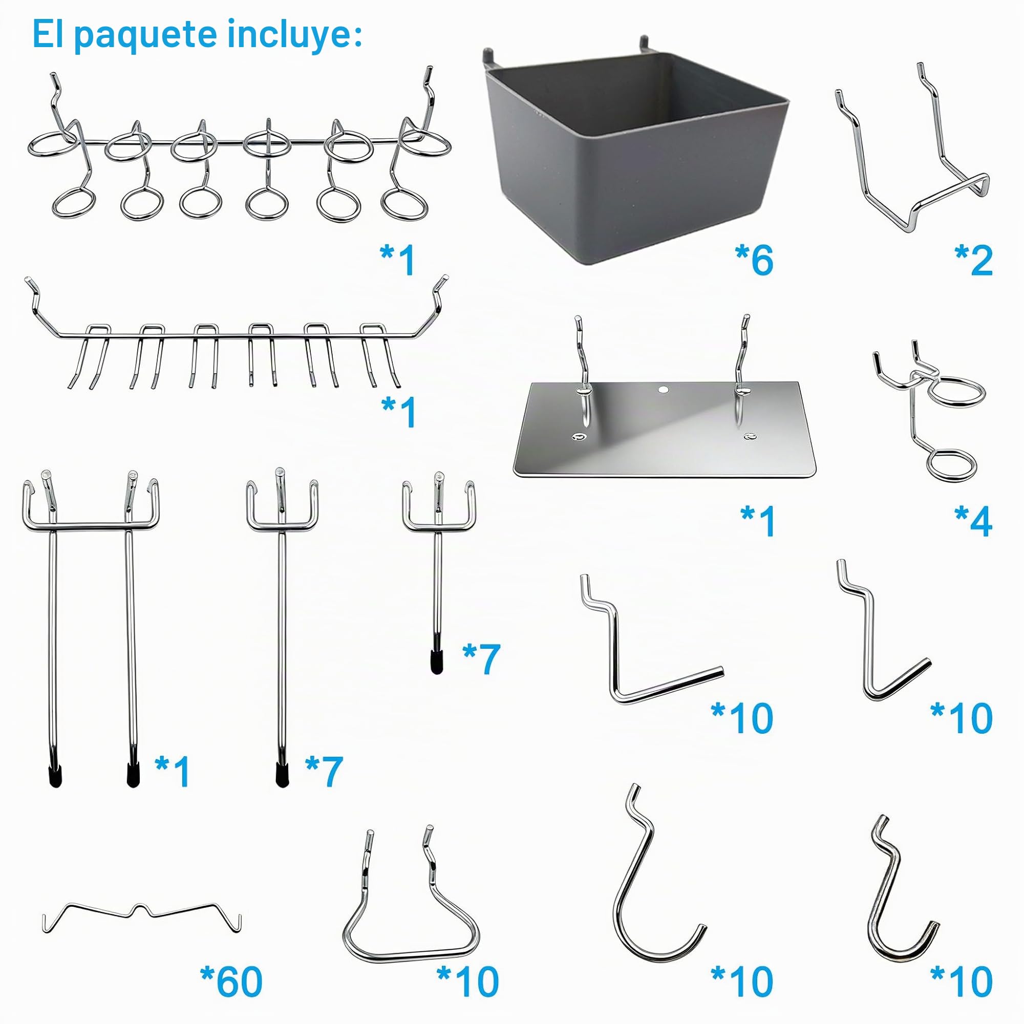 FRIMOONY Surtido de ganchos para tablero de clavijas, cubos de plástico, cerraduras de clavijas, para herramientas de organización, 140pcs